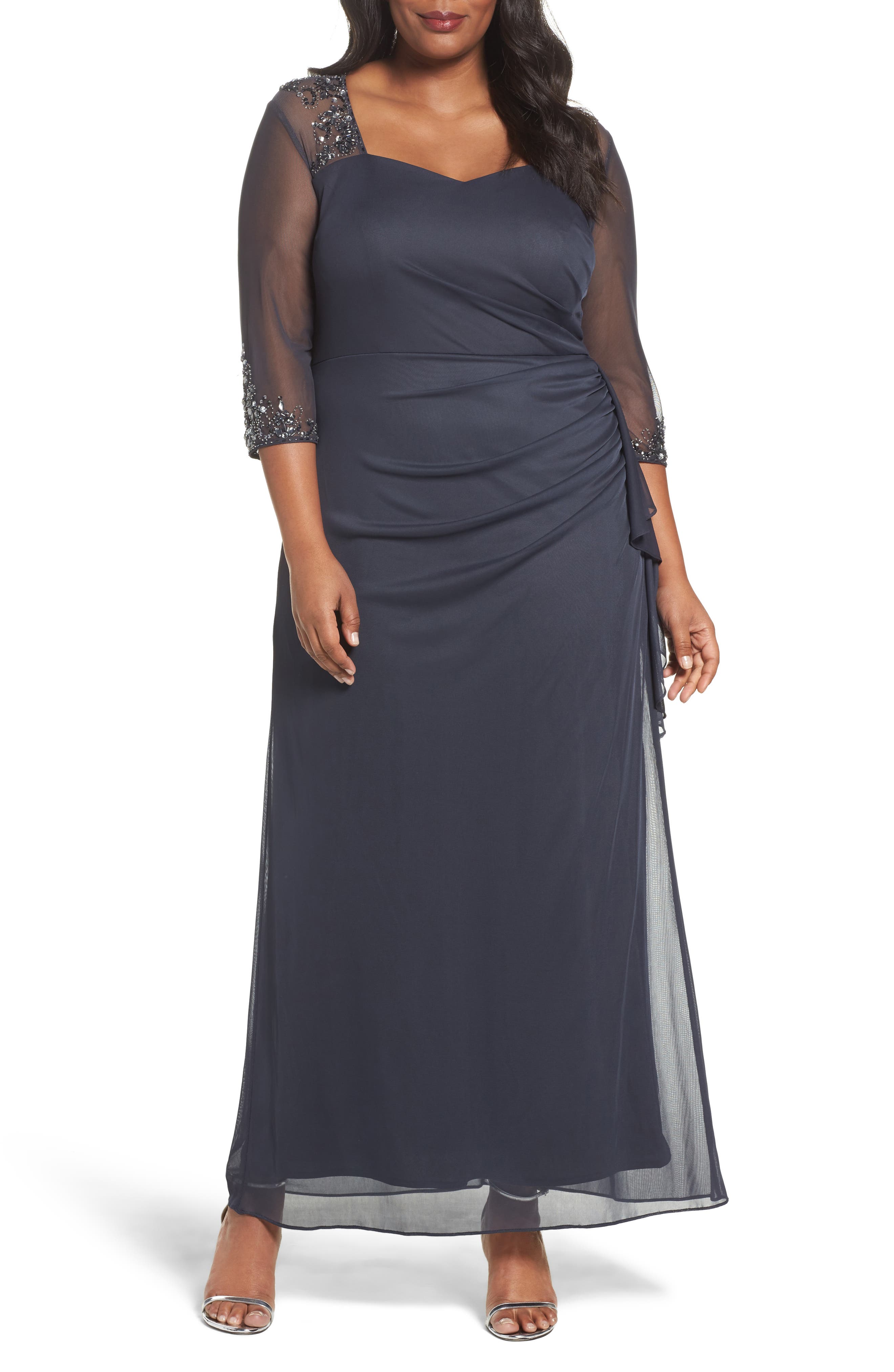 Plus Size Alex Evenings Embellished Side Pleat Sweetheart Gown