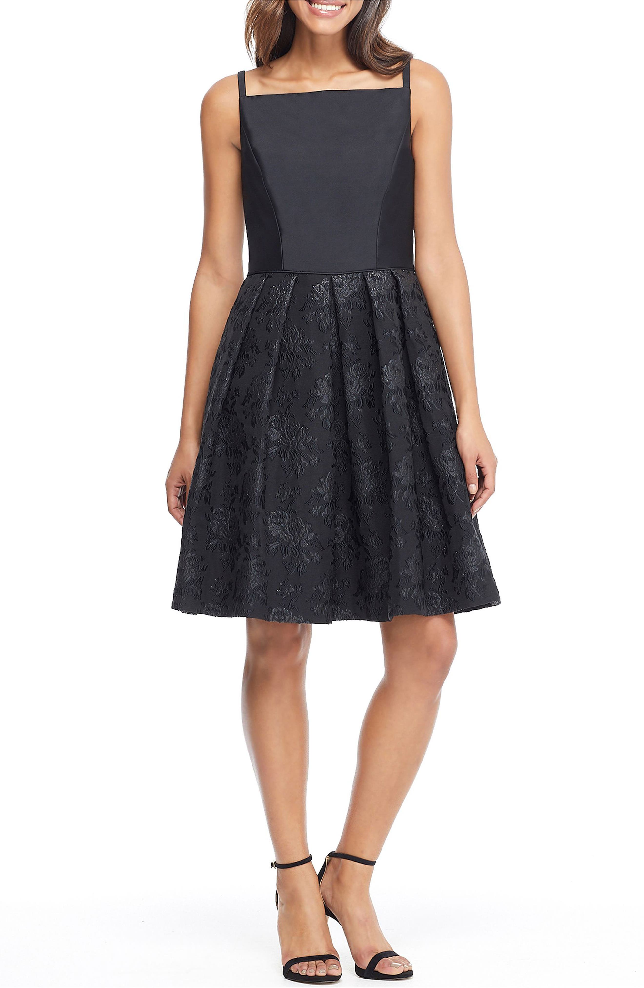 Gal Meets Glam Collection Midnight Floral Jacquard Dress, Black