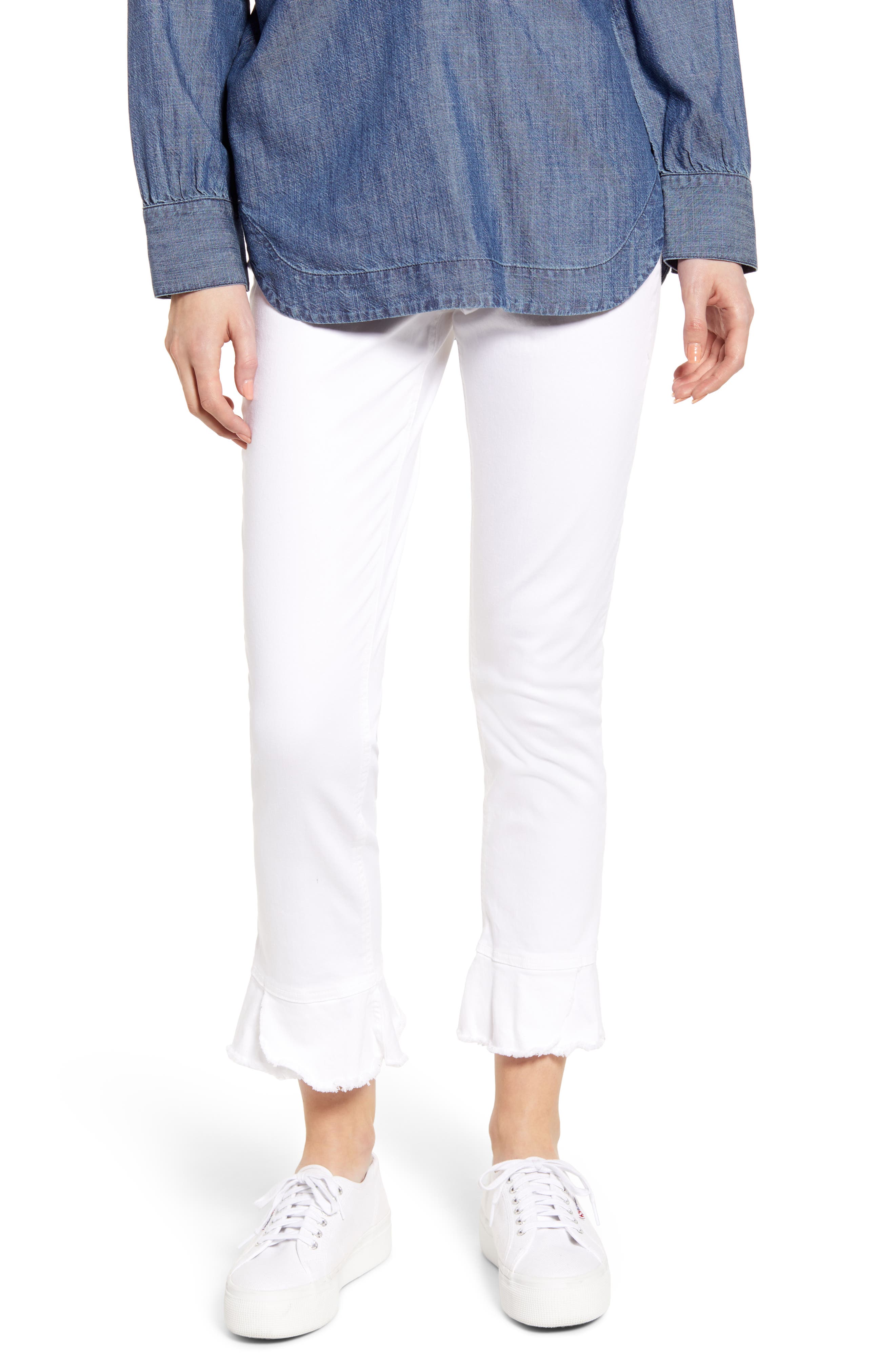 Hue Tulip Hem Denim Leggings, White