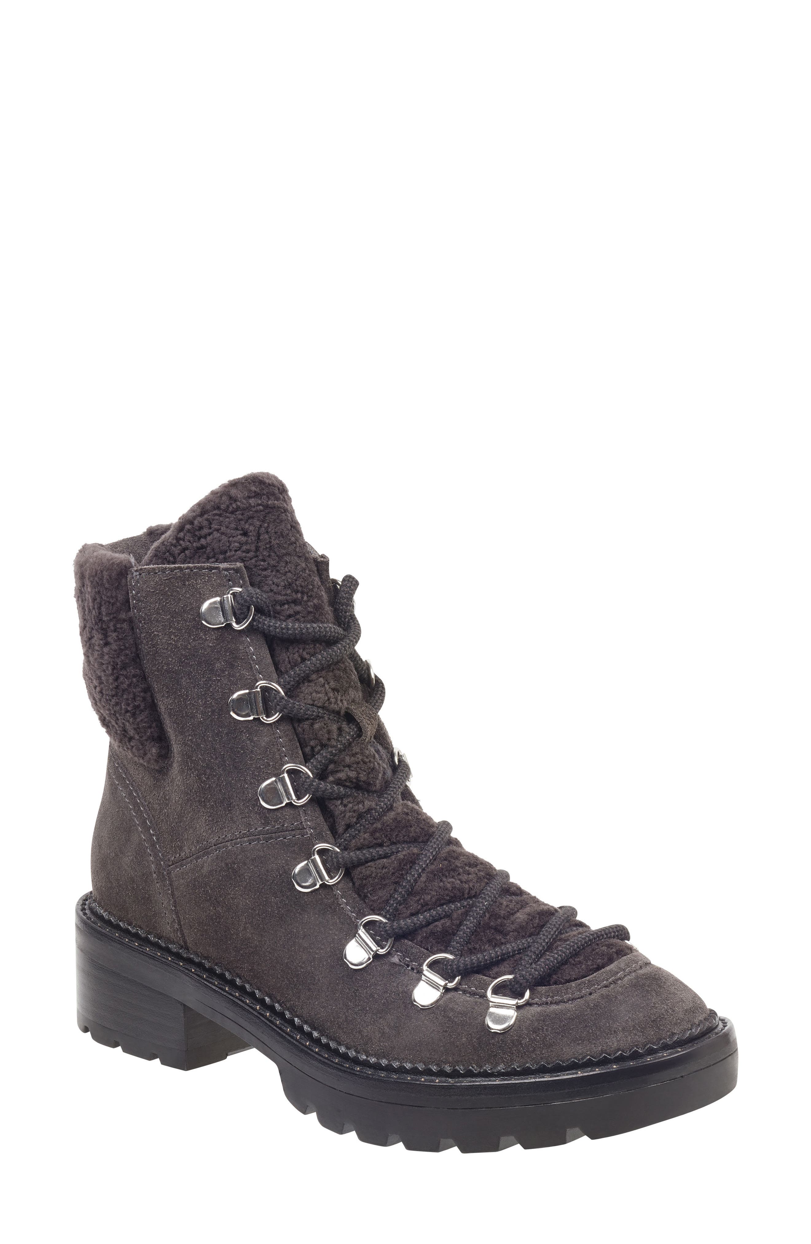 Marc Fisher Ltd Capell Genuine Shearling Cuff Lace-Up Boot- Grey