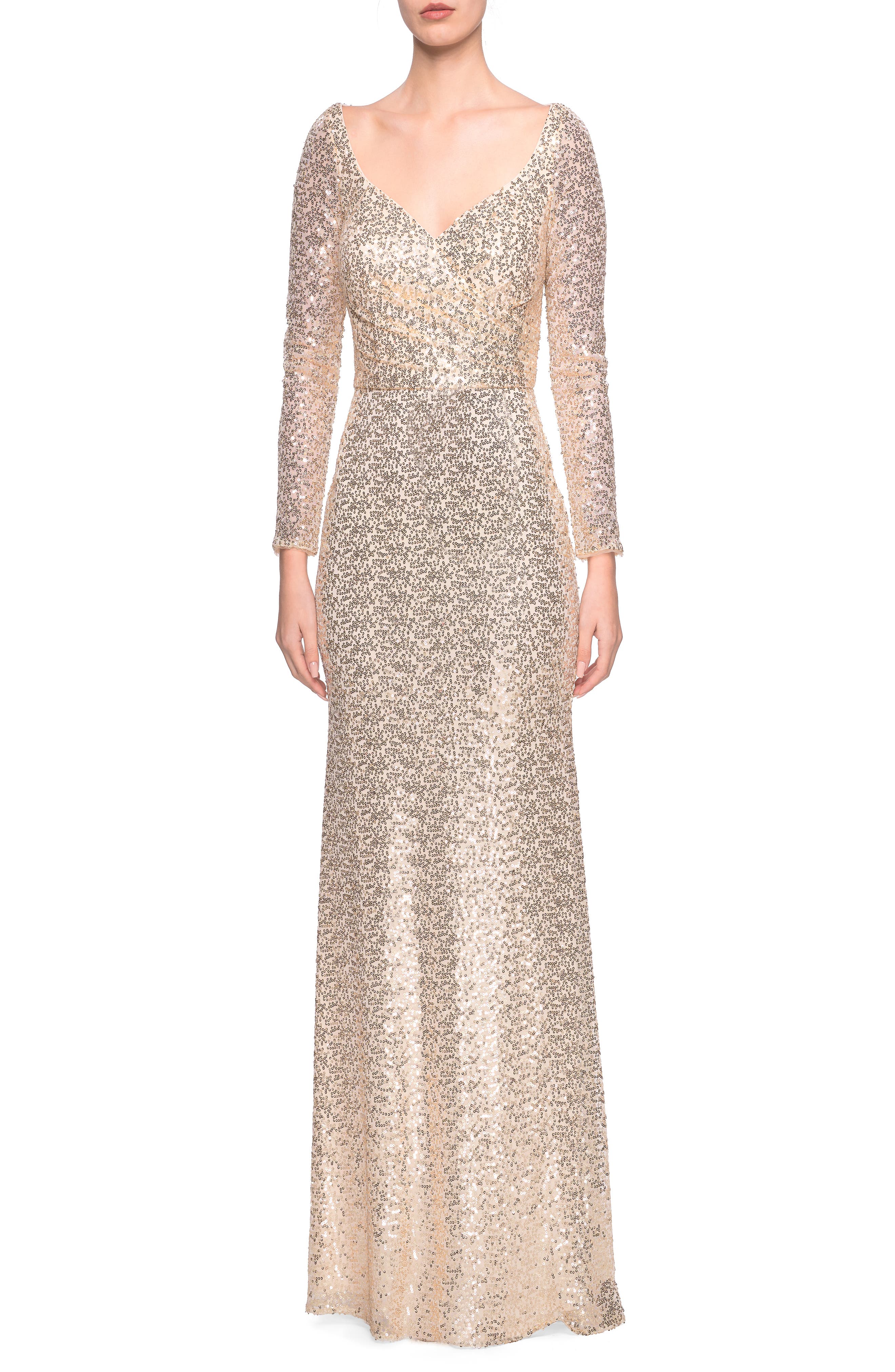 La Femme Wrap Bodice Sequin Evening Dress, 0 (similar to 20W-2) - Yellow