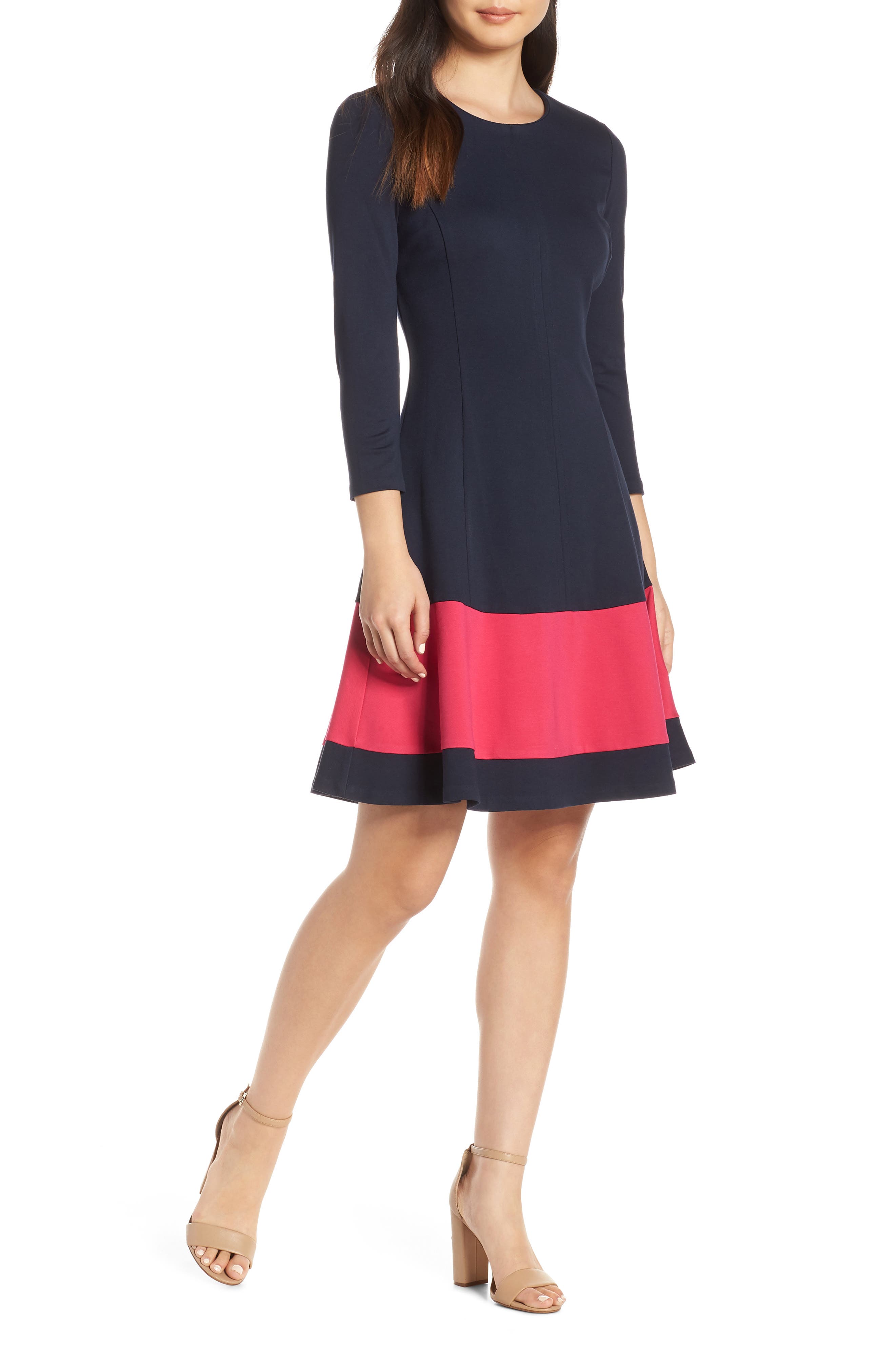 Eliza J Colorblock Stripe Fit & Flare Dress