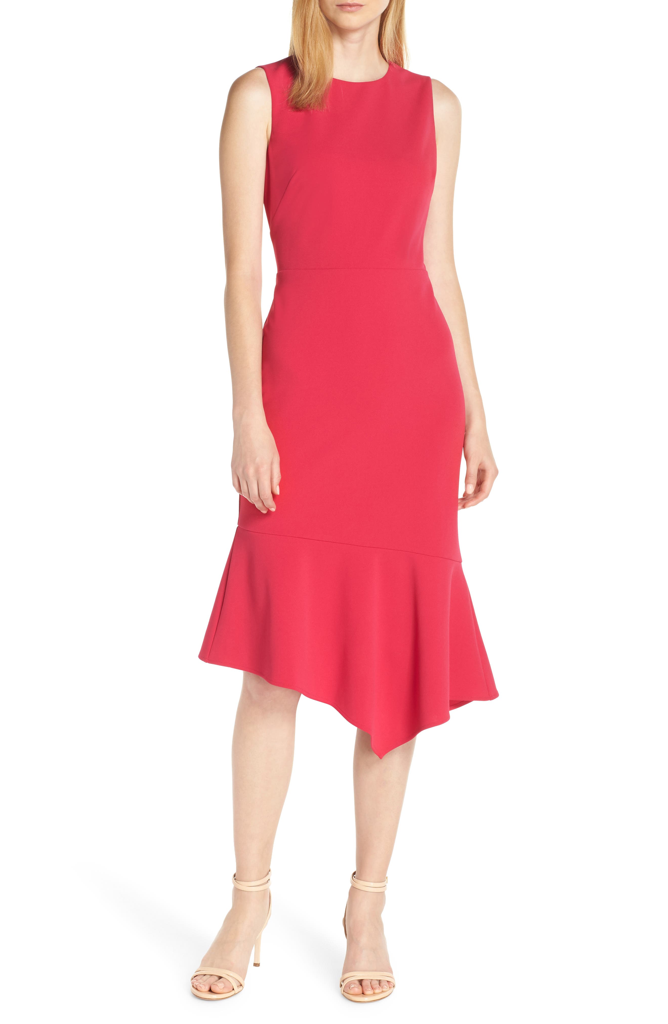 Vince Camuto Asymmetrical Hem Scuba Crepe Dress, Pink