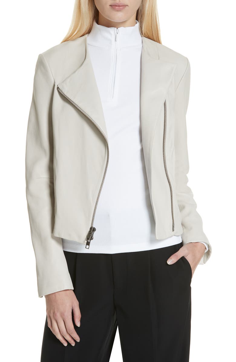 Vince Leather Moto Jacket In Greystone Modesens Vince Leather Moto Jacket In Greystone