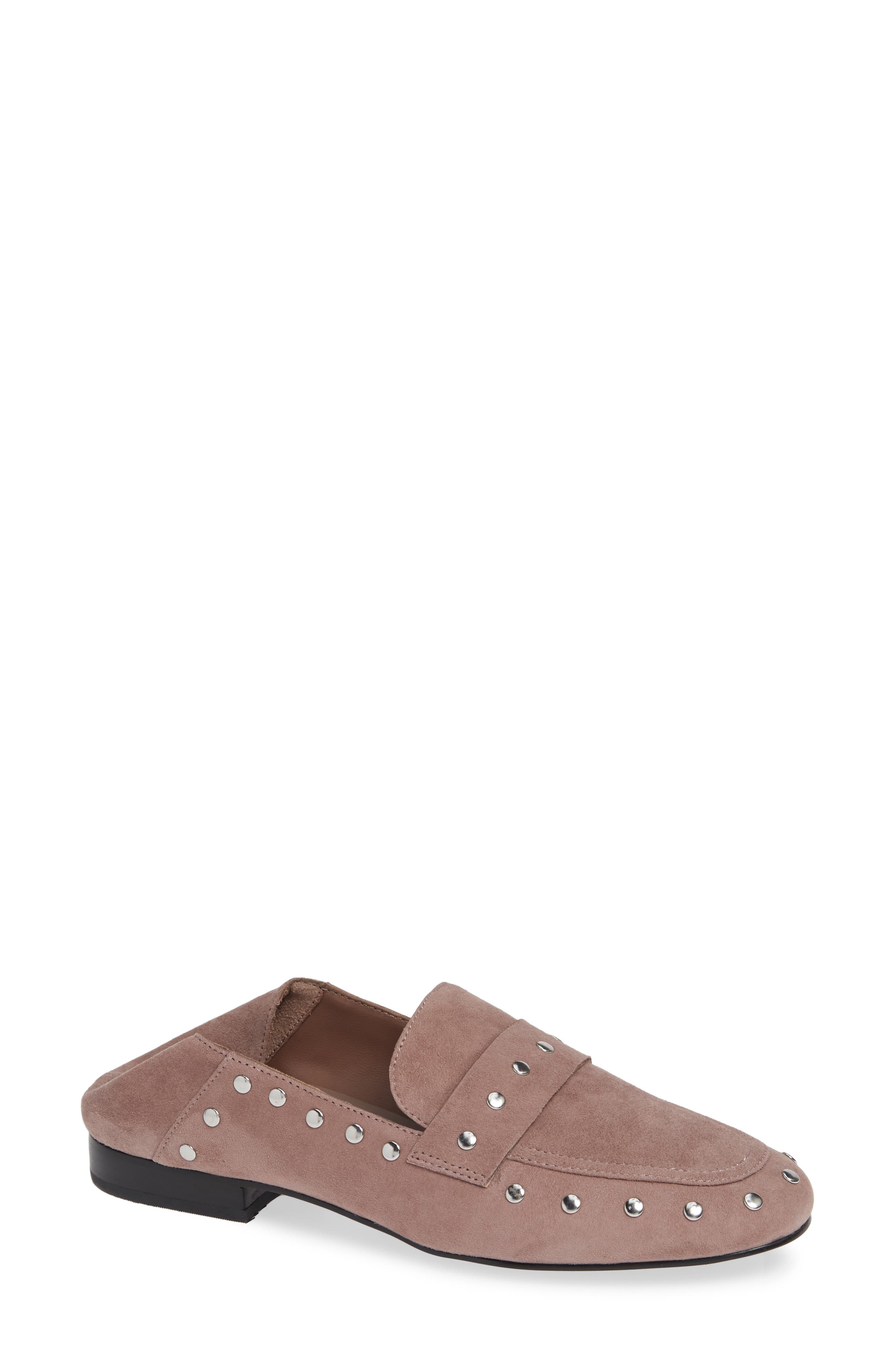 Black Suede Studio Alfee Studded Convertible Loafer, Pink