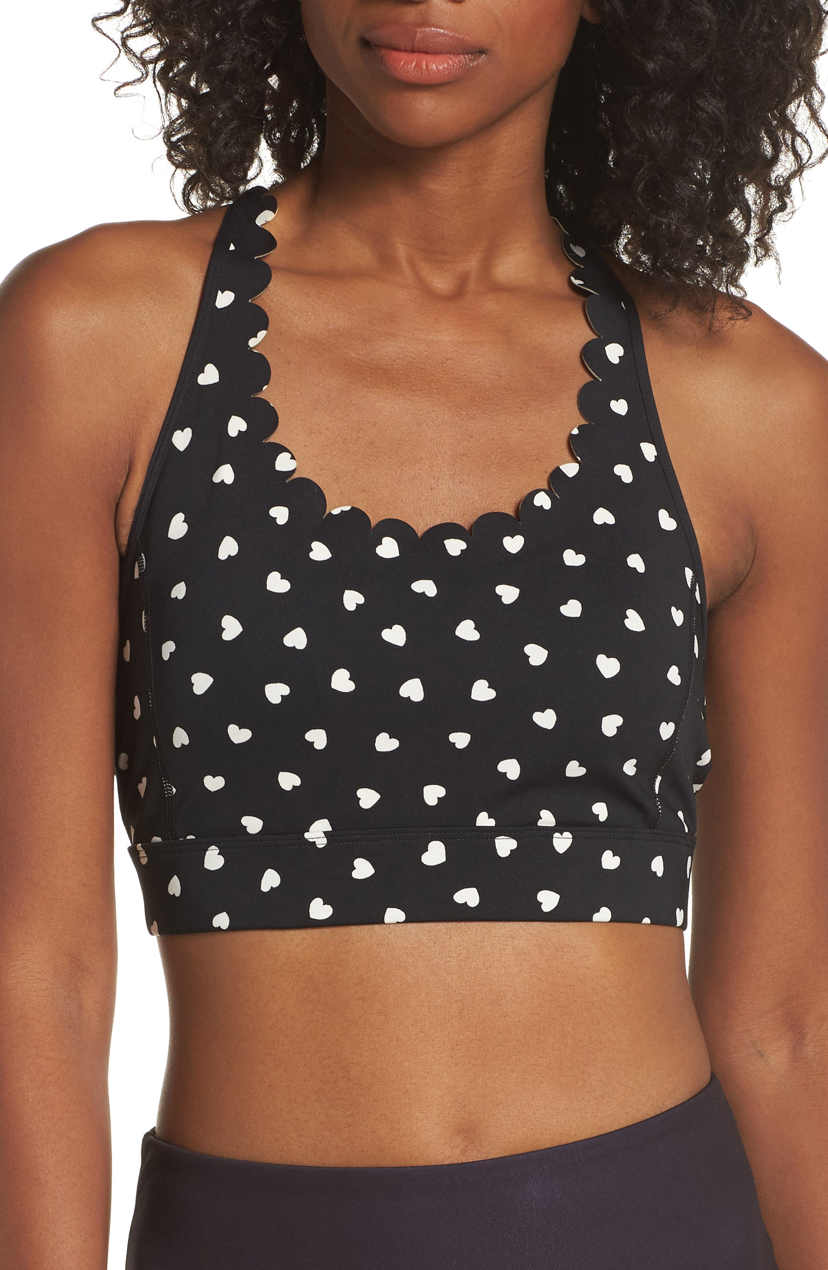 Kate Spade New York Heartbeat Scalloped Sports Bra, Black