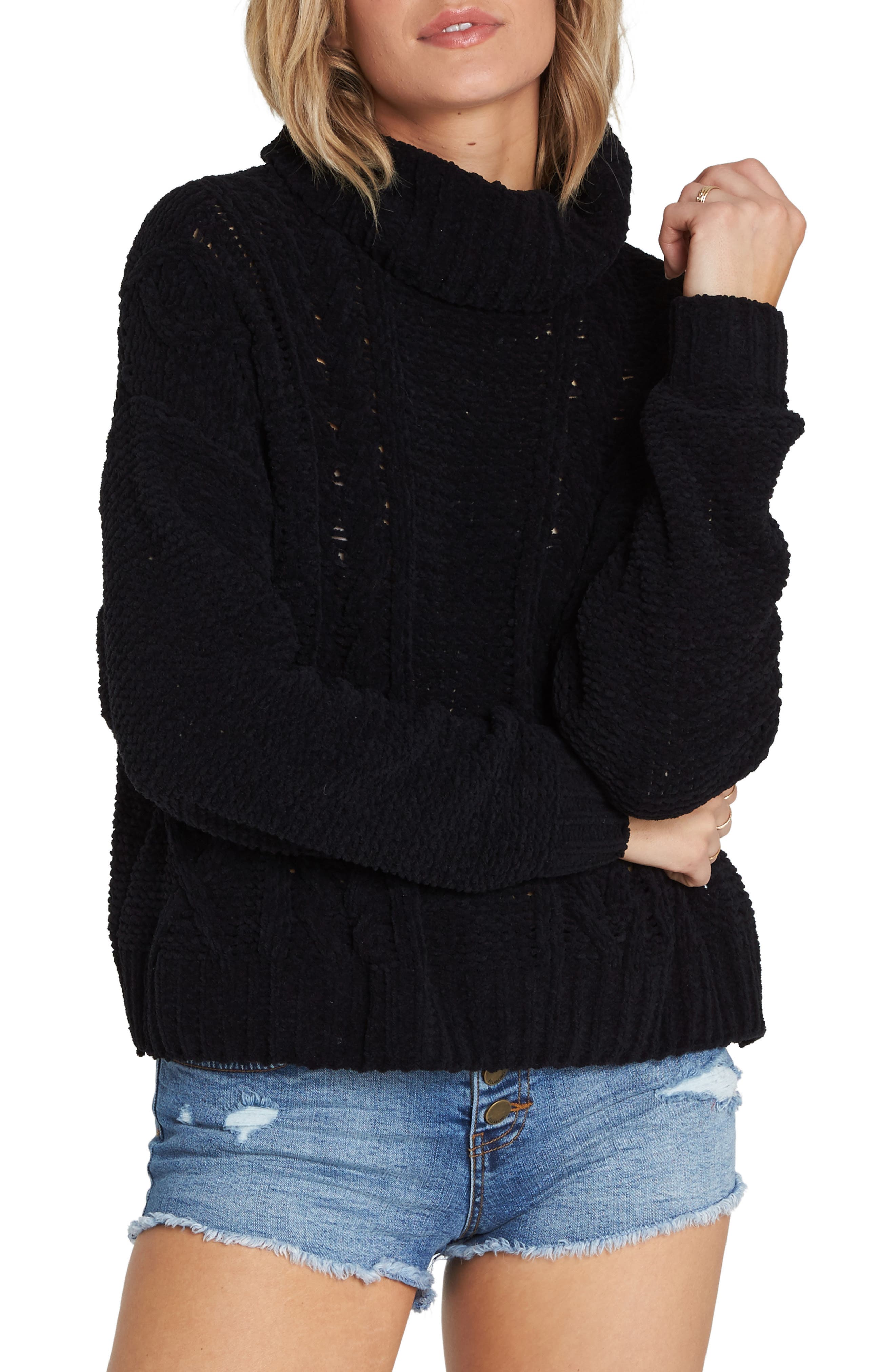 Billabong Cable Knit Turtleneck Sweater, Black