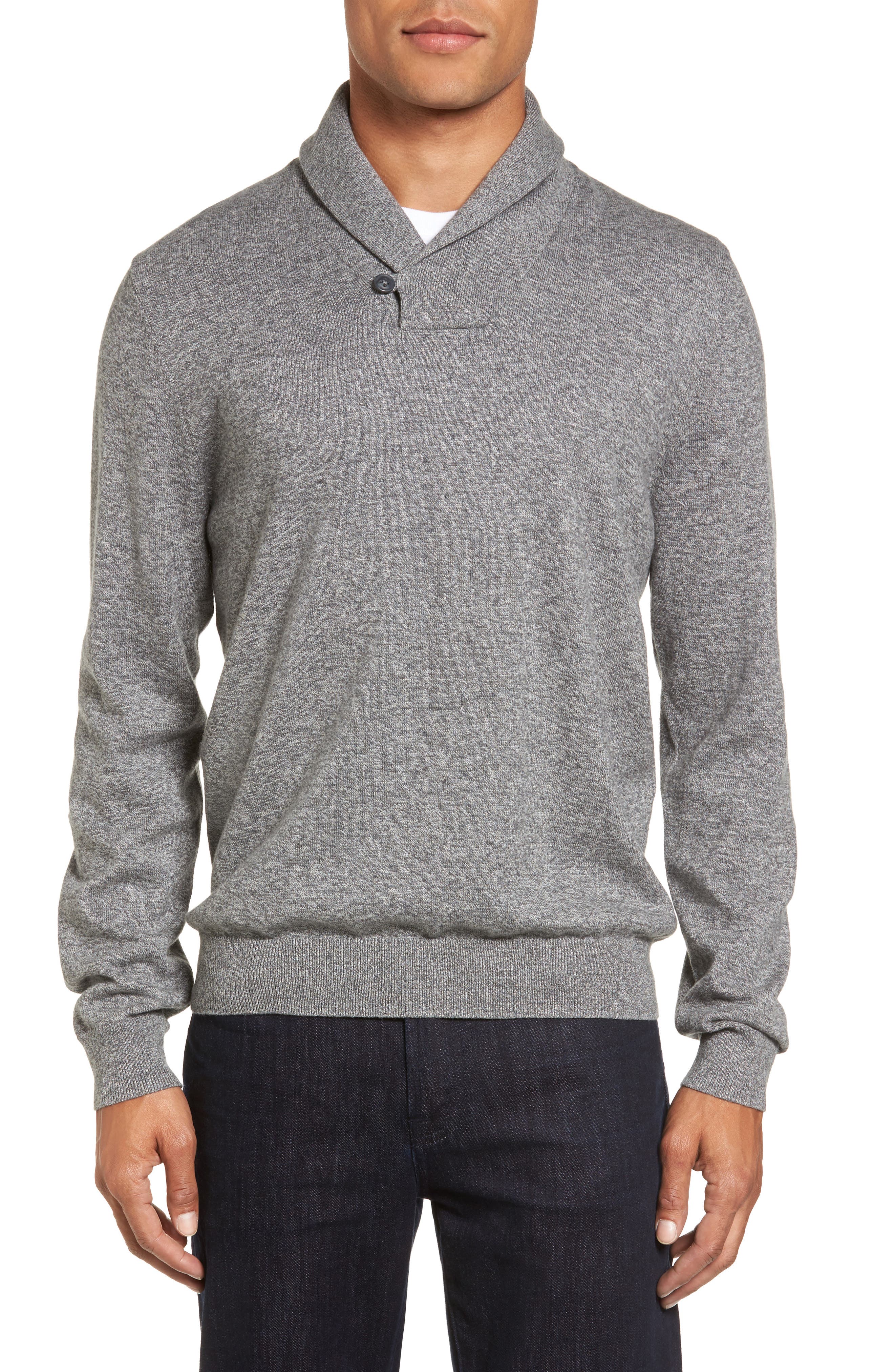 Nordstrom Shop Cotton & Cashmere Shawl Collar Sweater, Grey