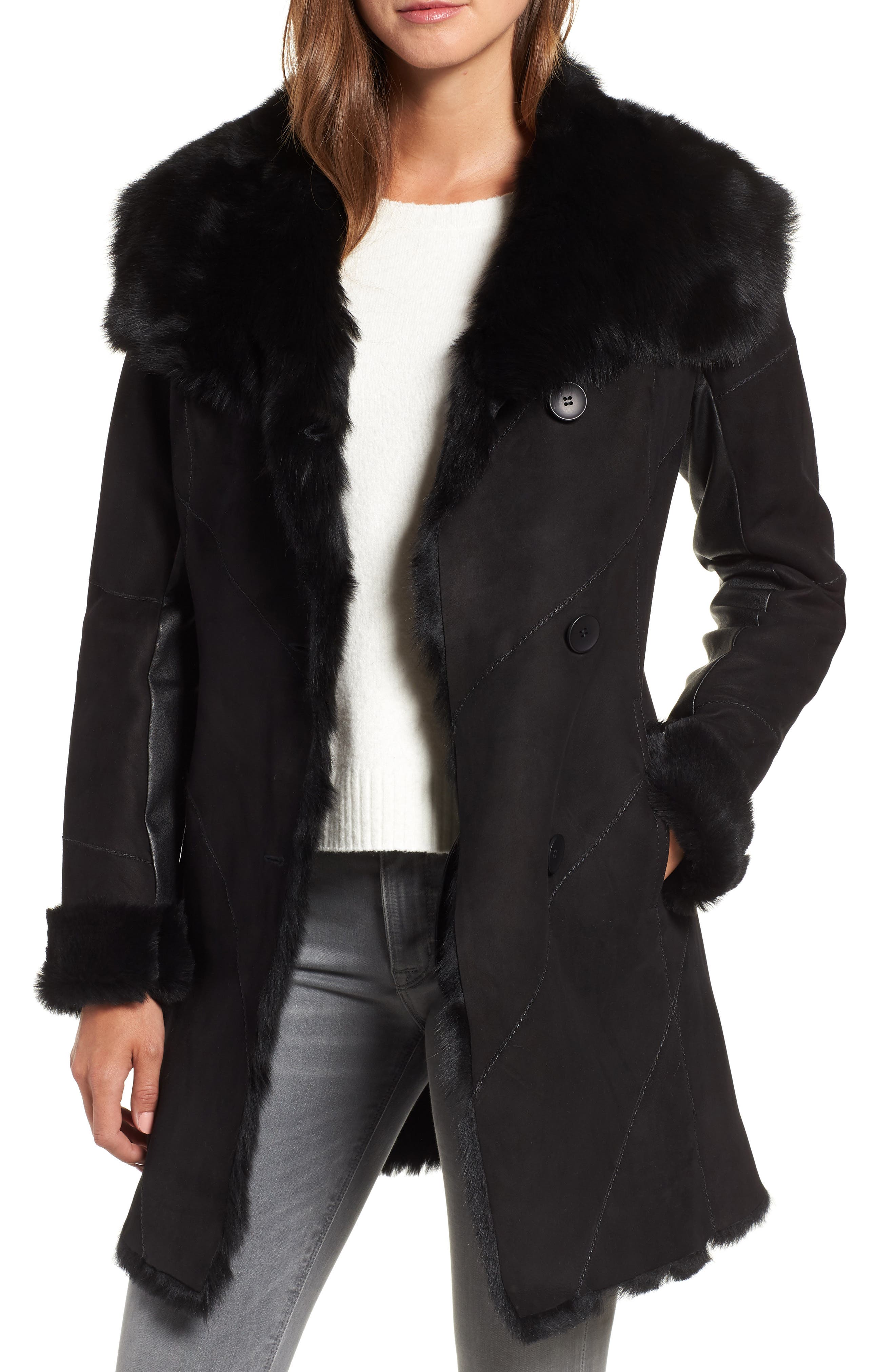 Hiso Genuine Toscana Shearling Coat, Black