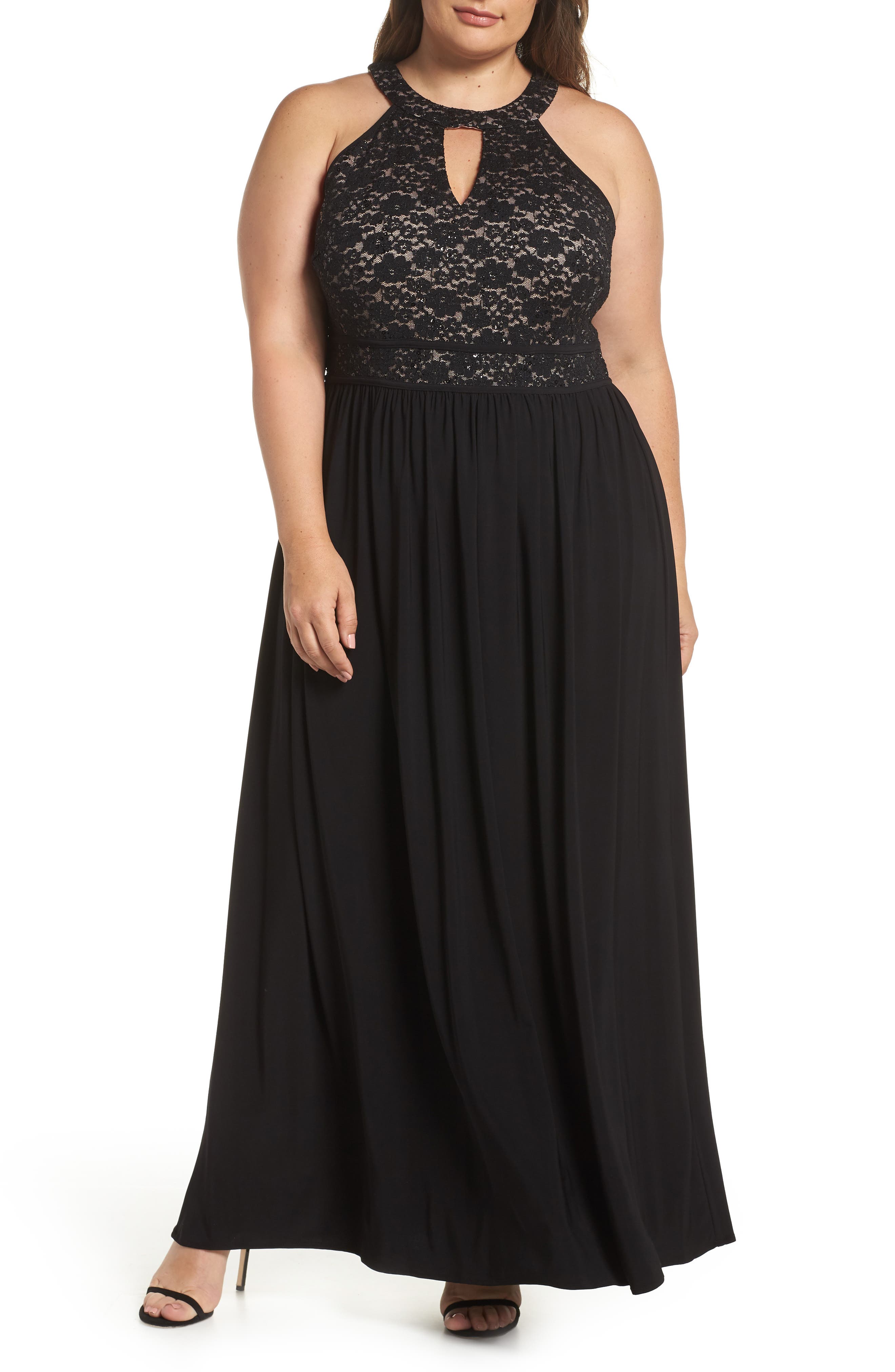 Plus Size Morgan & Co. Lace Halter Gown