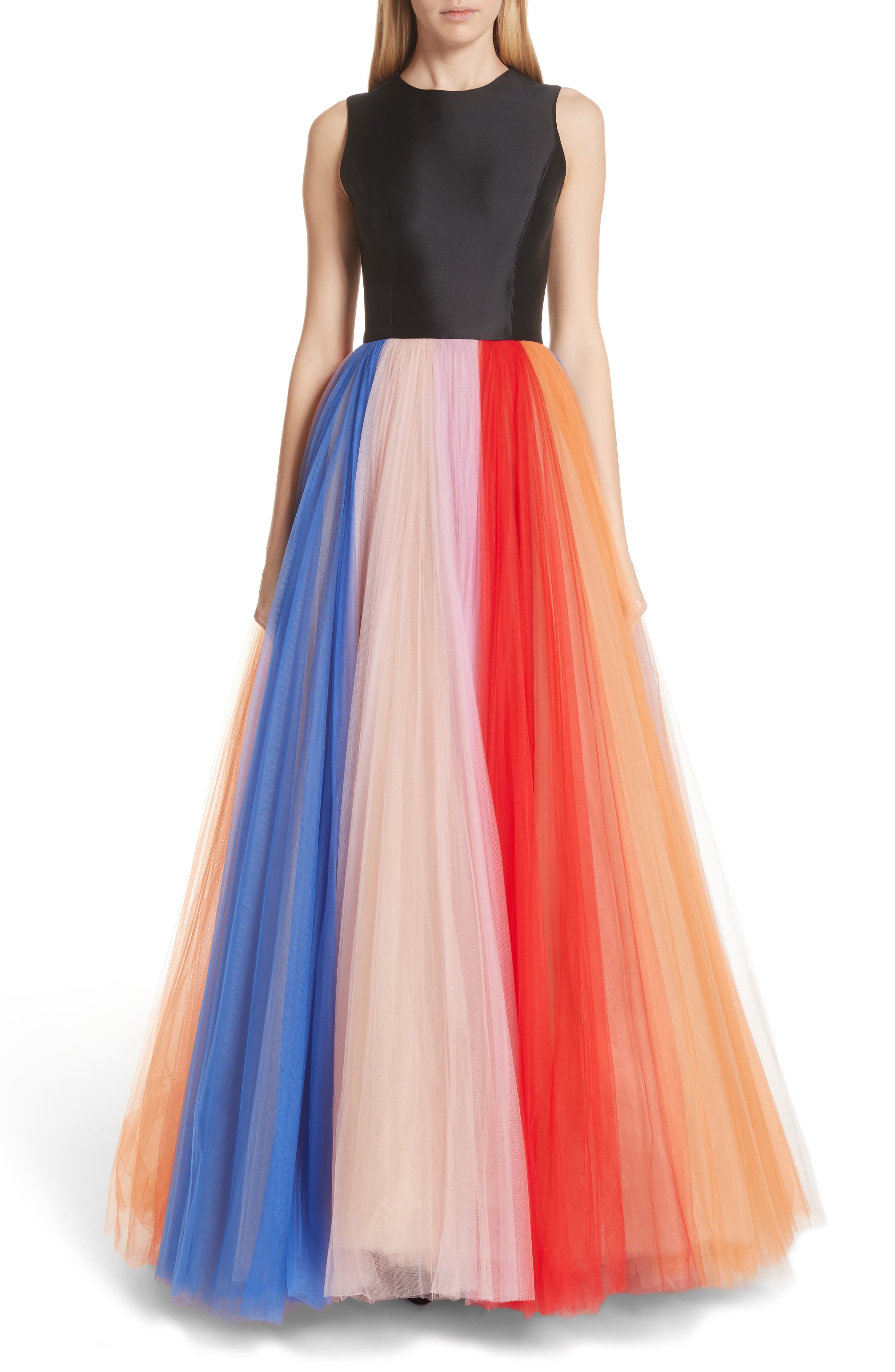 Carolina Herrera Colorblock Tulle Gown, Black