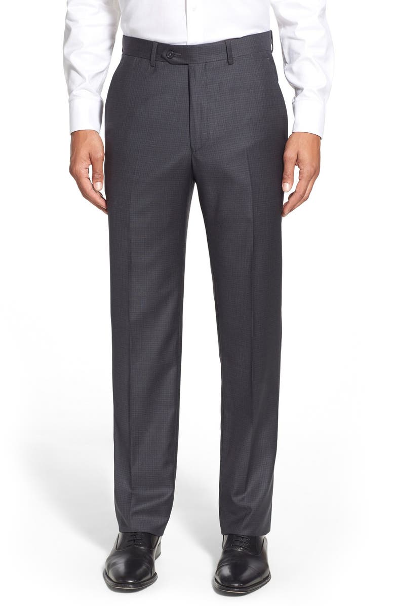 Santorelli Flat Front Check Wool Trousers | Nordstrom