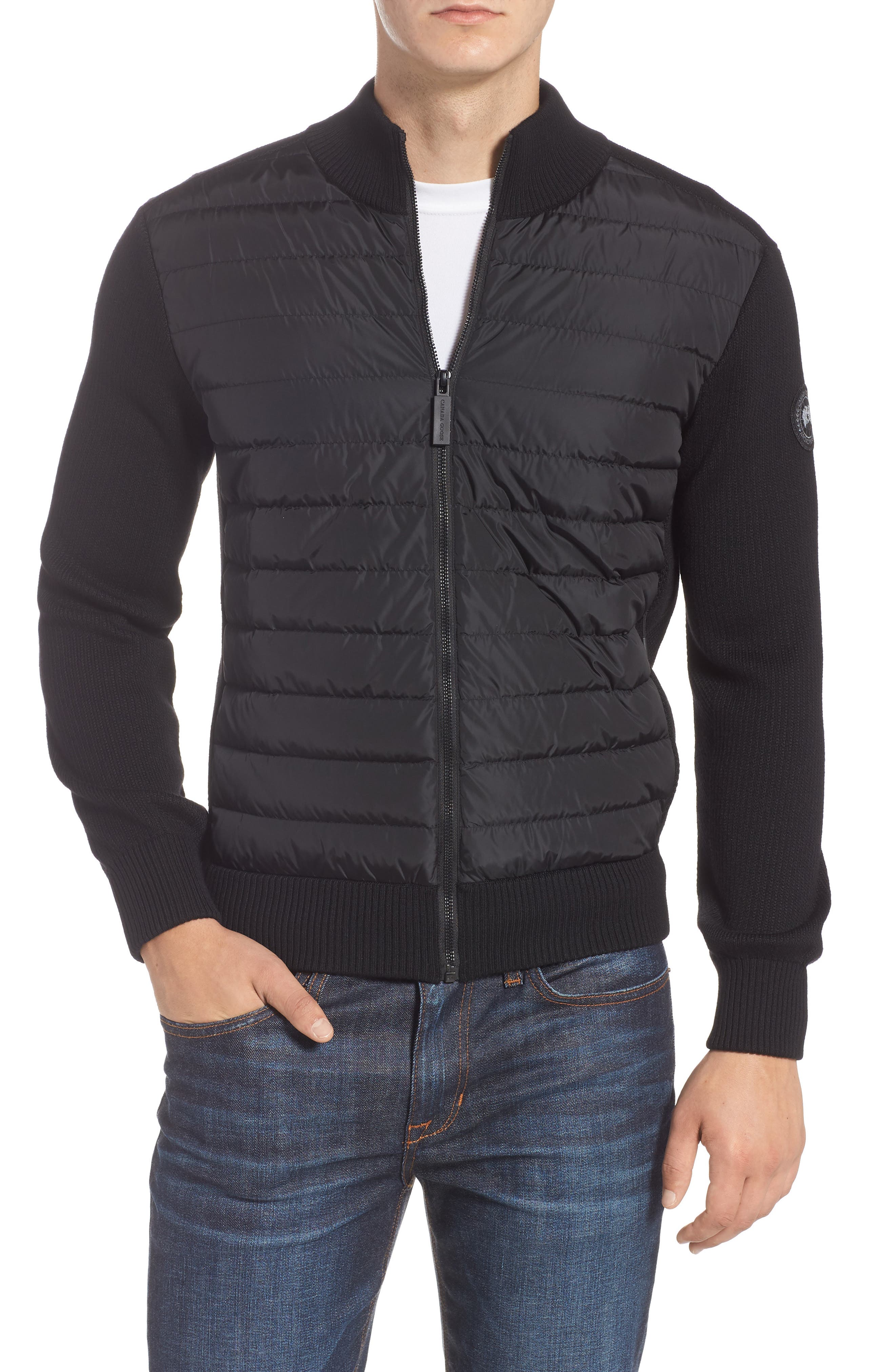 Canada Goose Hybridge Slim Fit Down Front Knit Jacket, Black