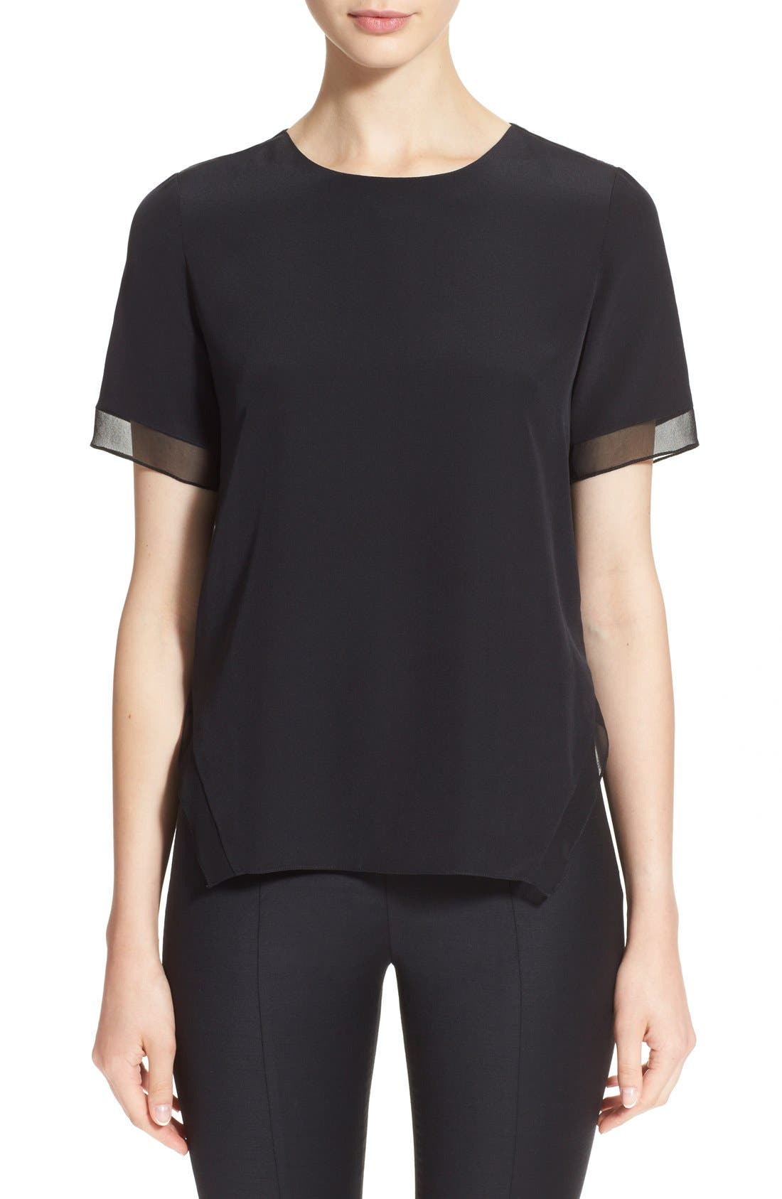 Prabal Gurung Short Sleeve Keyhole Silk Blouse Nordstrom