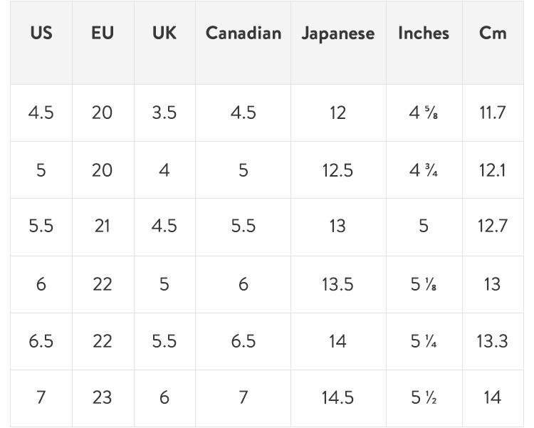 baby shoe size chart nike