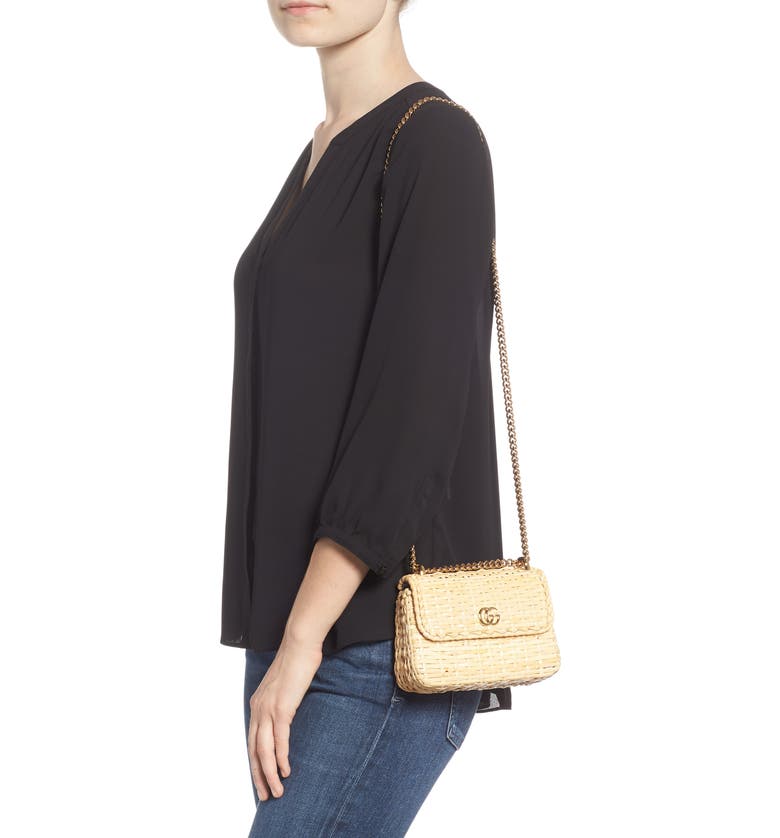 Shop Gucci Linea Cestino Glazed Wicker Mini Shoulder Bag Beige