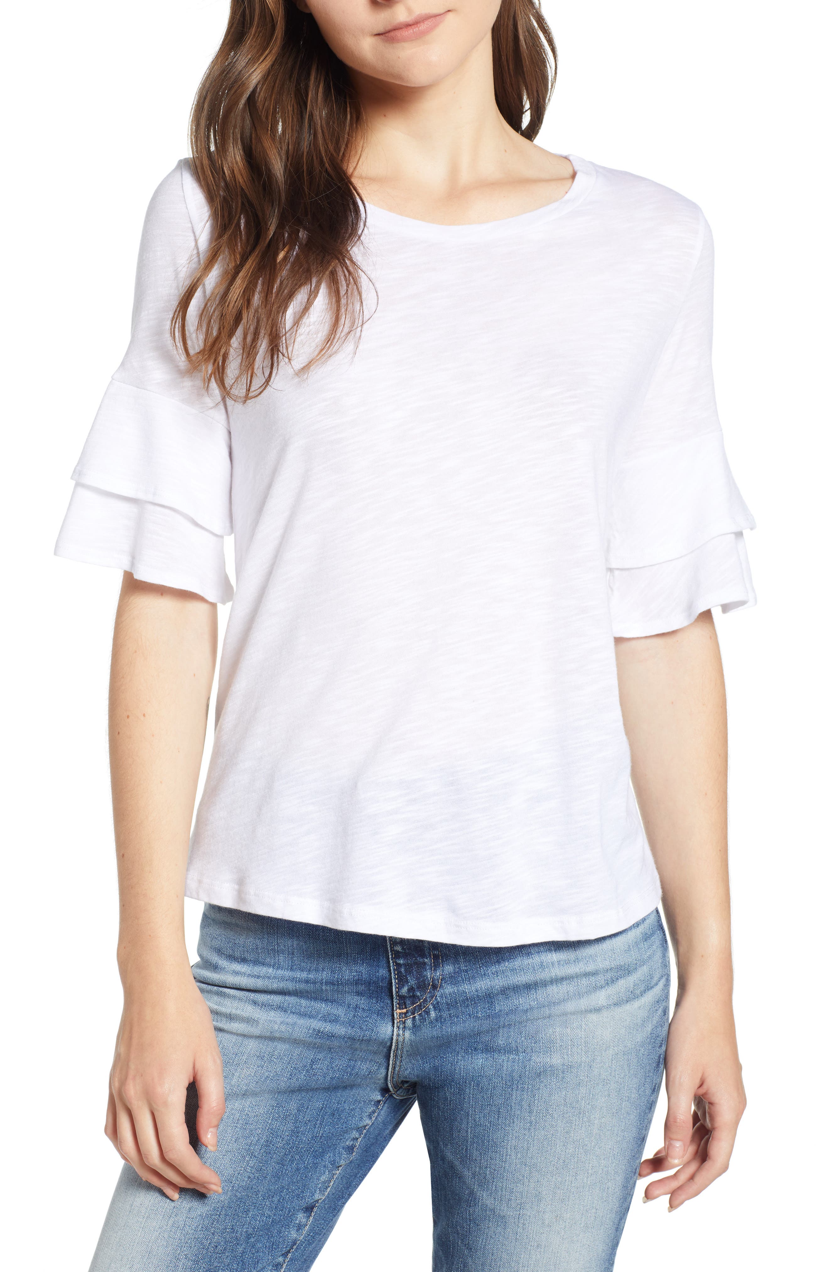 Amour Vert Uma Ruffle Sleeve Tee, White