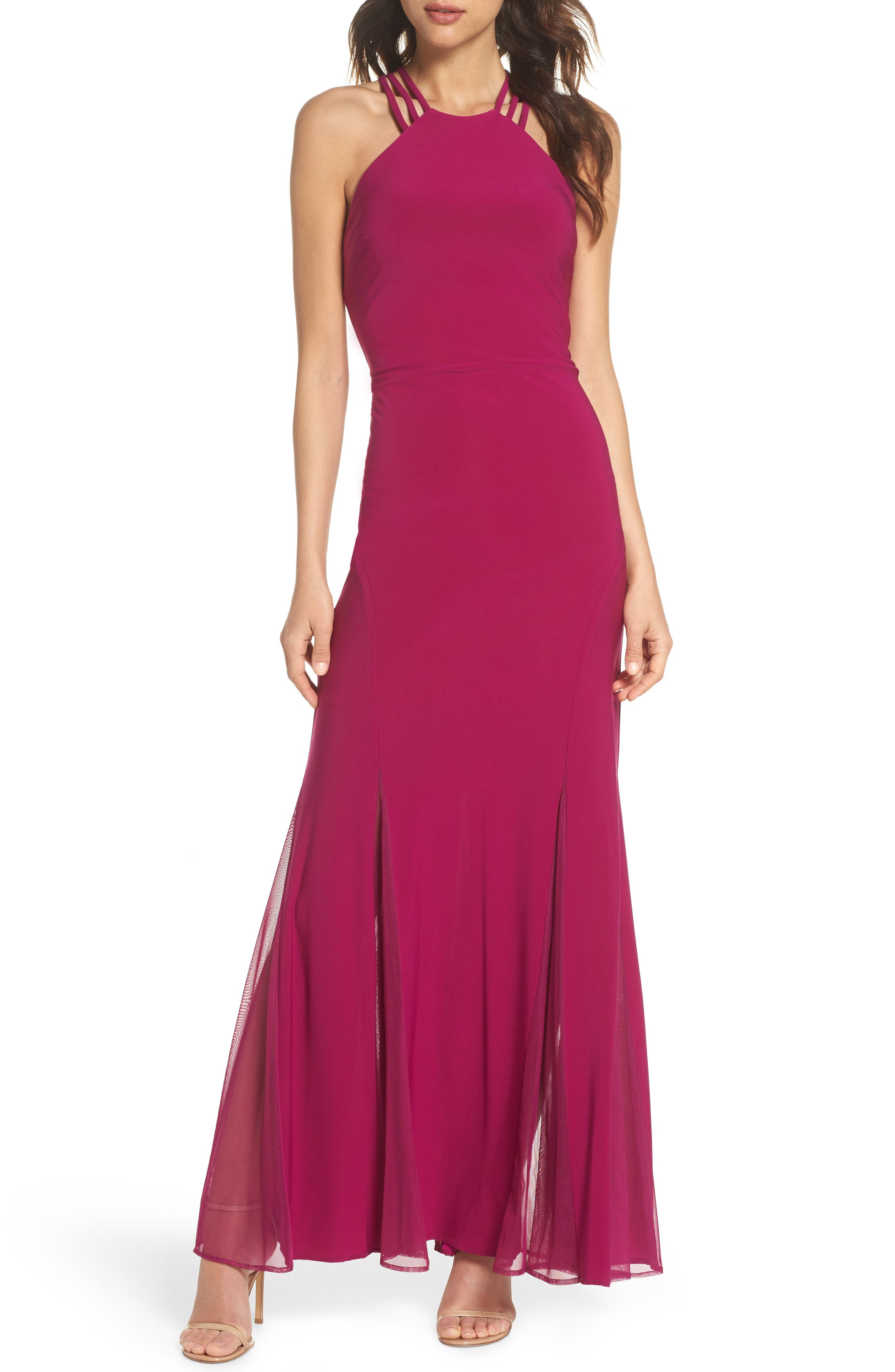 Morgan & Co. Strappy Back Trumpet Gown - Pink