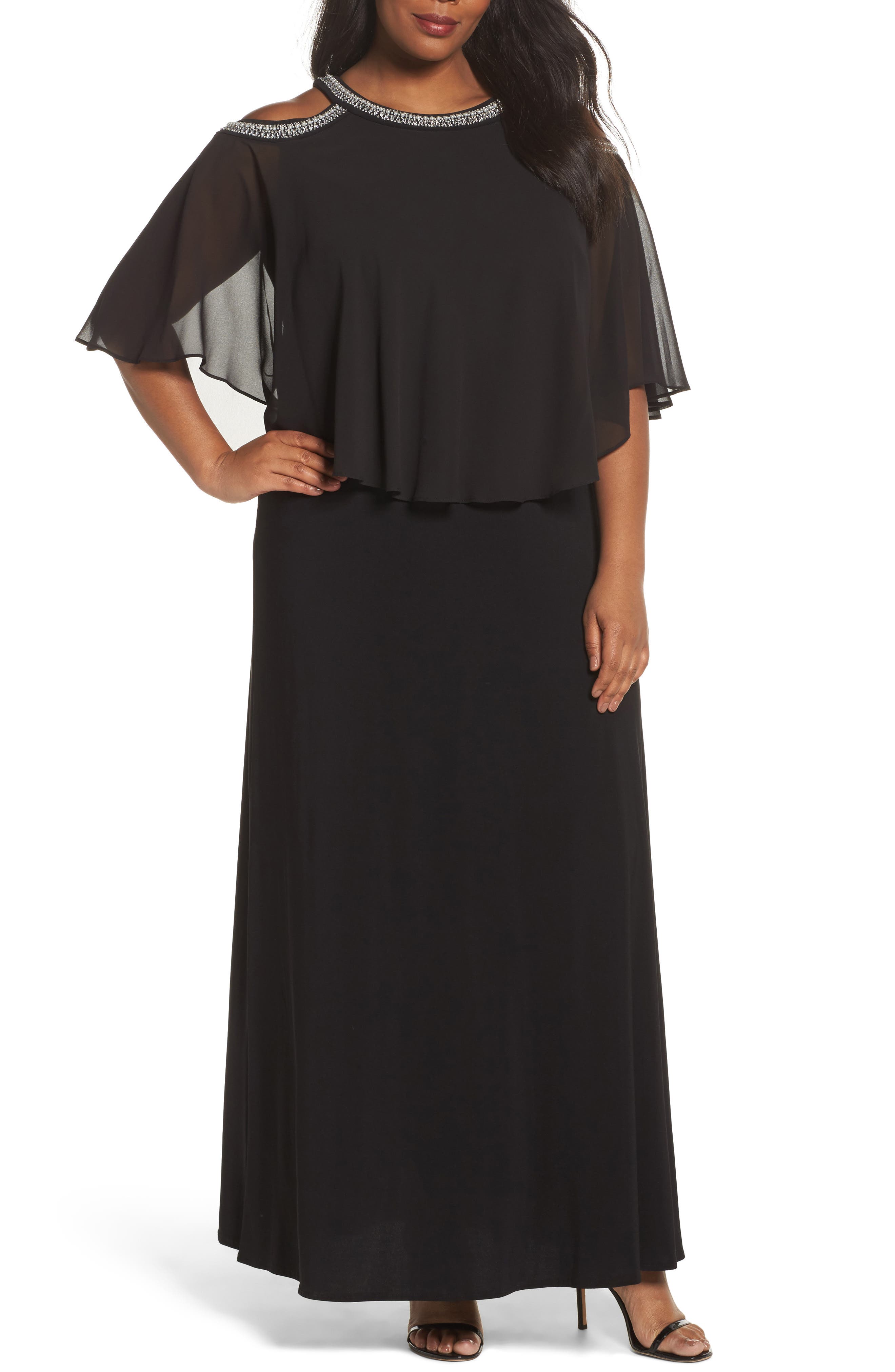 Plus Size Alex Evenings Embellished Cold Shoulder Popover Gown