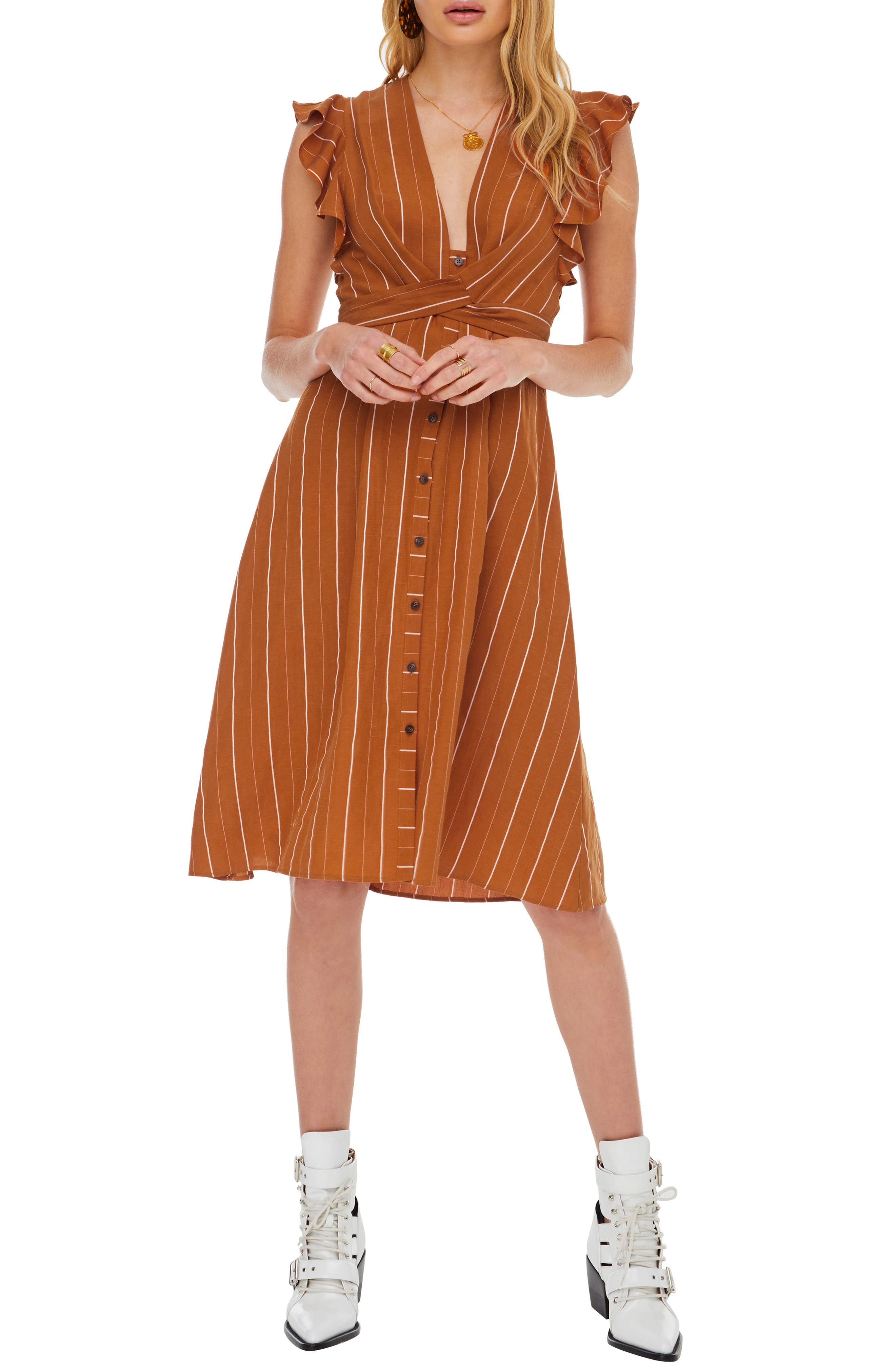 Astr The Label Saturate A-Line Dress, Orange