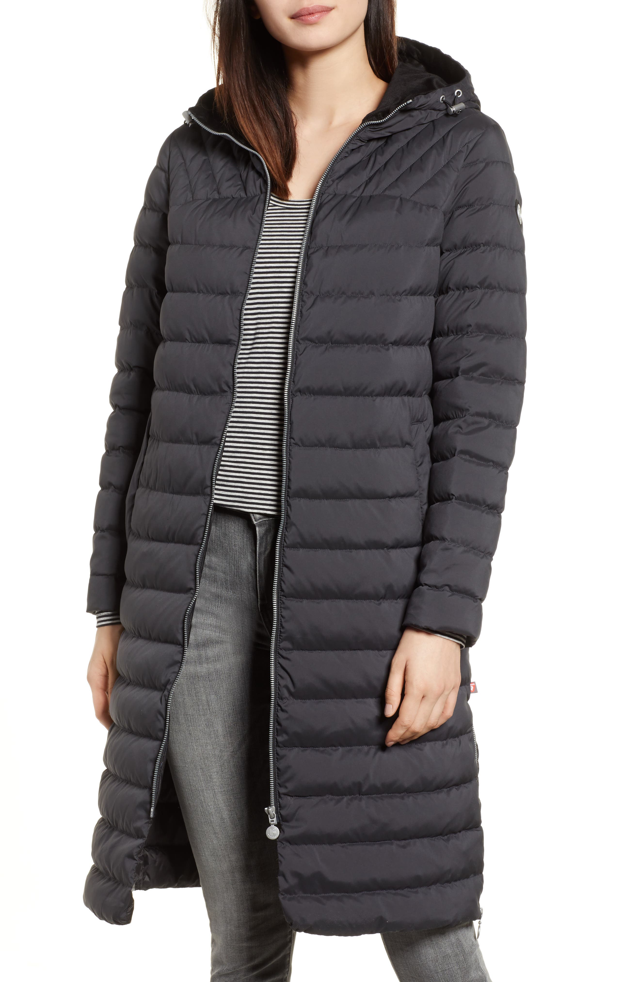 Bernardo Bernardo Microtouch Pillow Down & Feather Fill Long Coat, Black