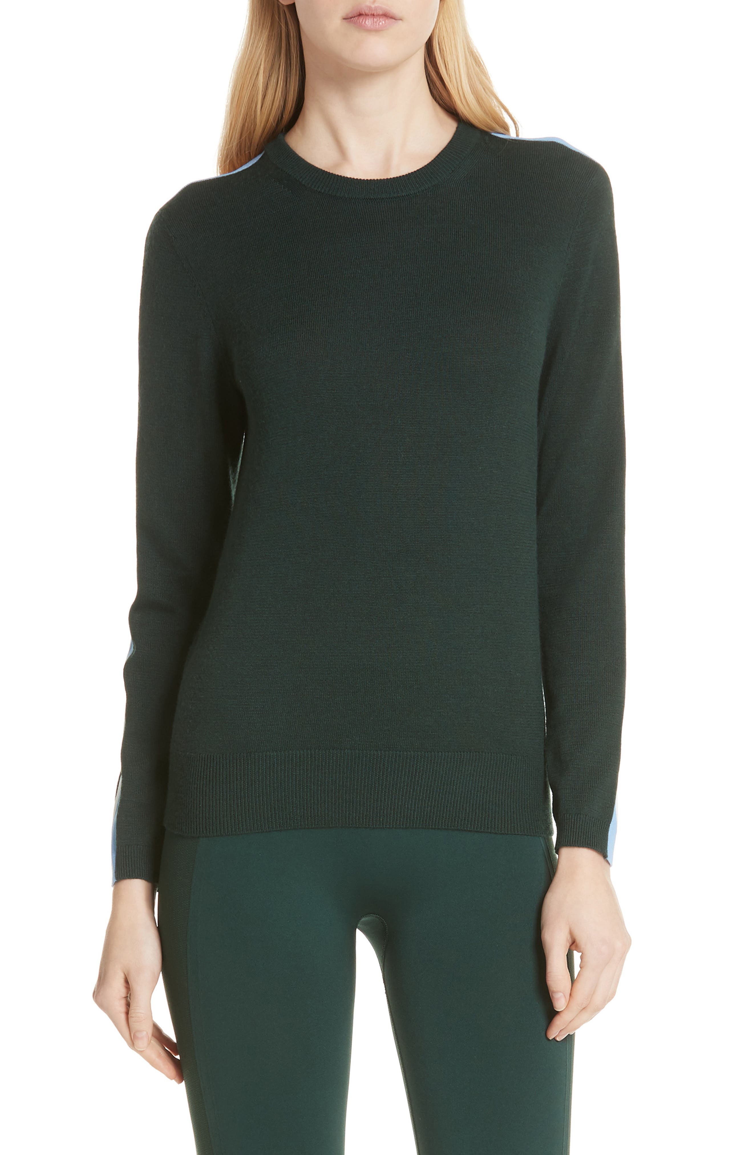 Tory Sport Double Stripe Performance Cashmere Sweater, Green