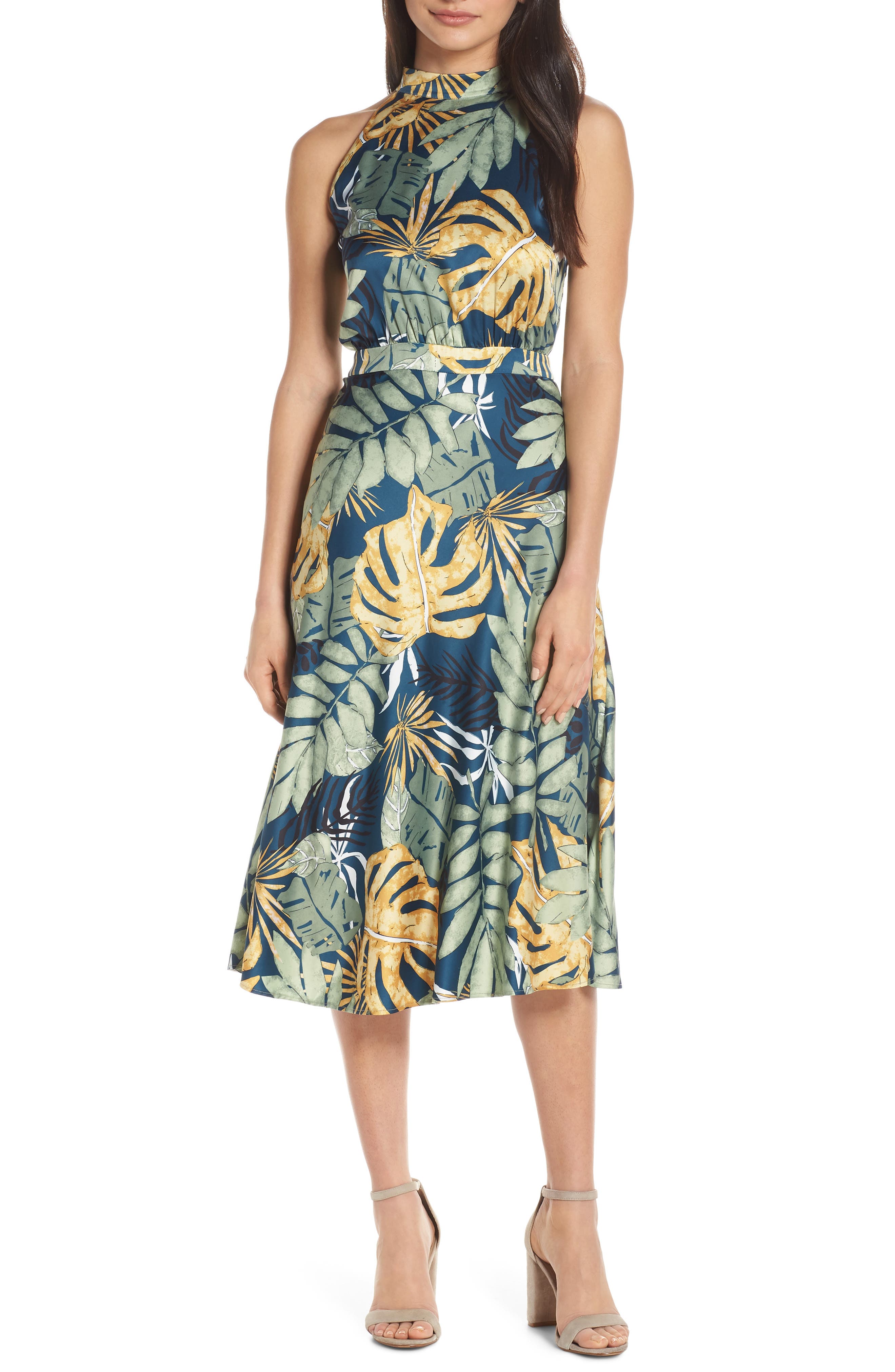 Chelsea28 Floral Print Strappy Back Dress, Blue