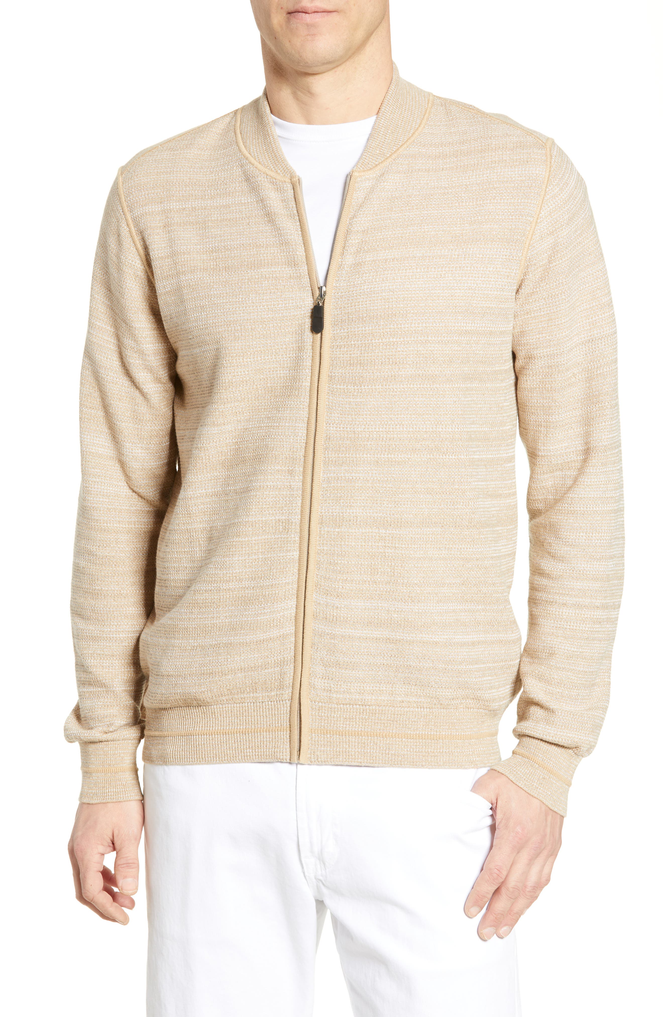 Bugatchi Regular Fit Zip Cardigan, Beige