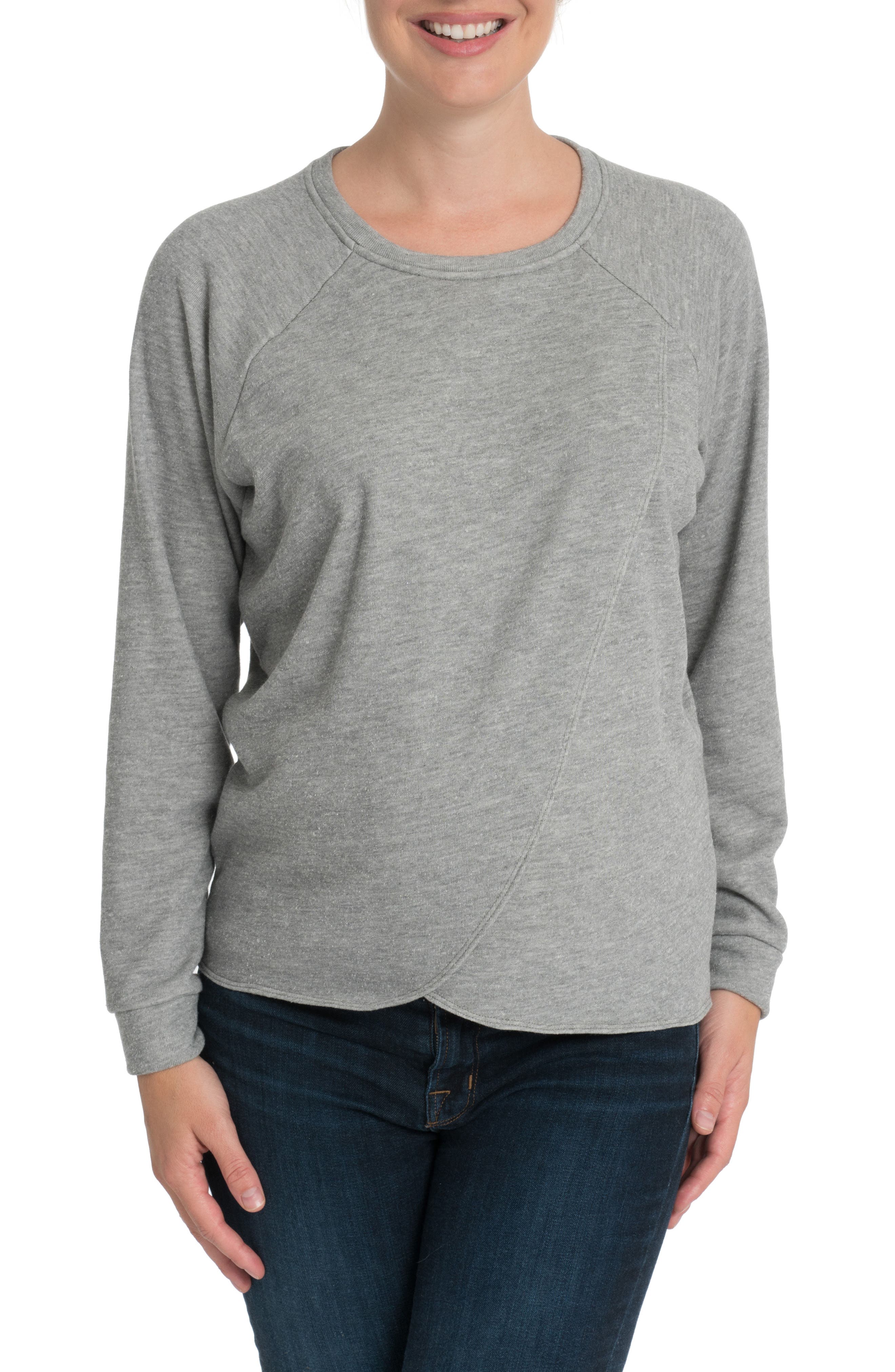 Bun Maternity Tulip Front Maternity/nursing Sweatshirt, Grey