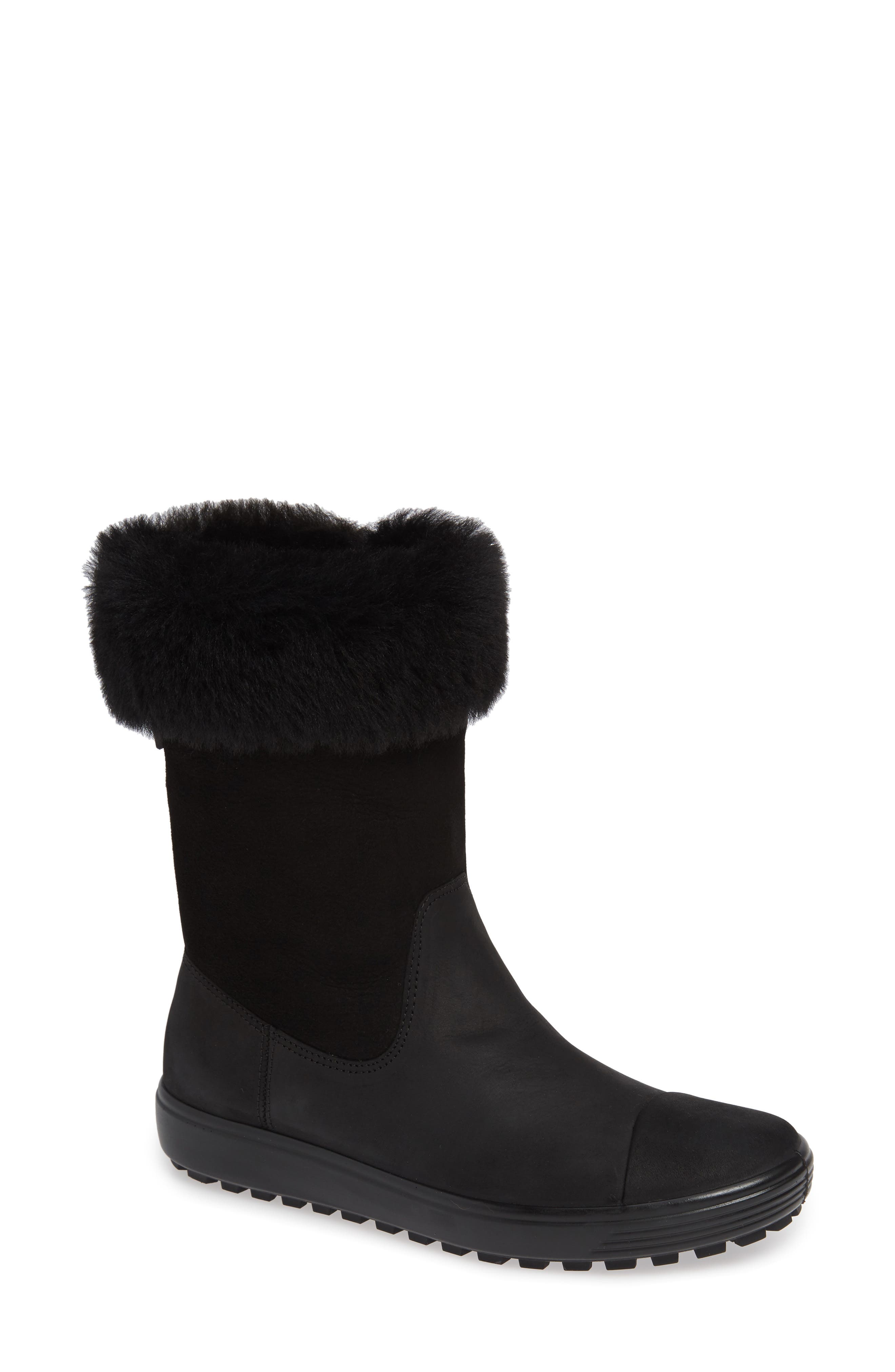 Ecco Soft 7 Tred Waterproof Genuine Shearling Lined Boot, Black