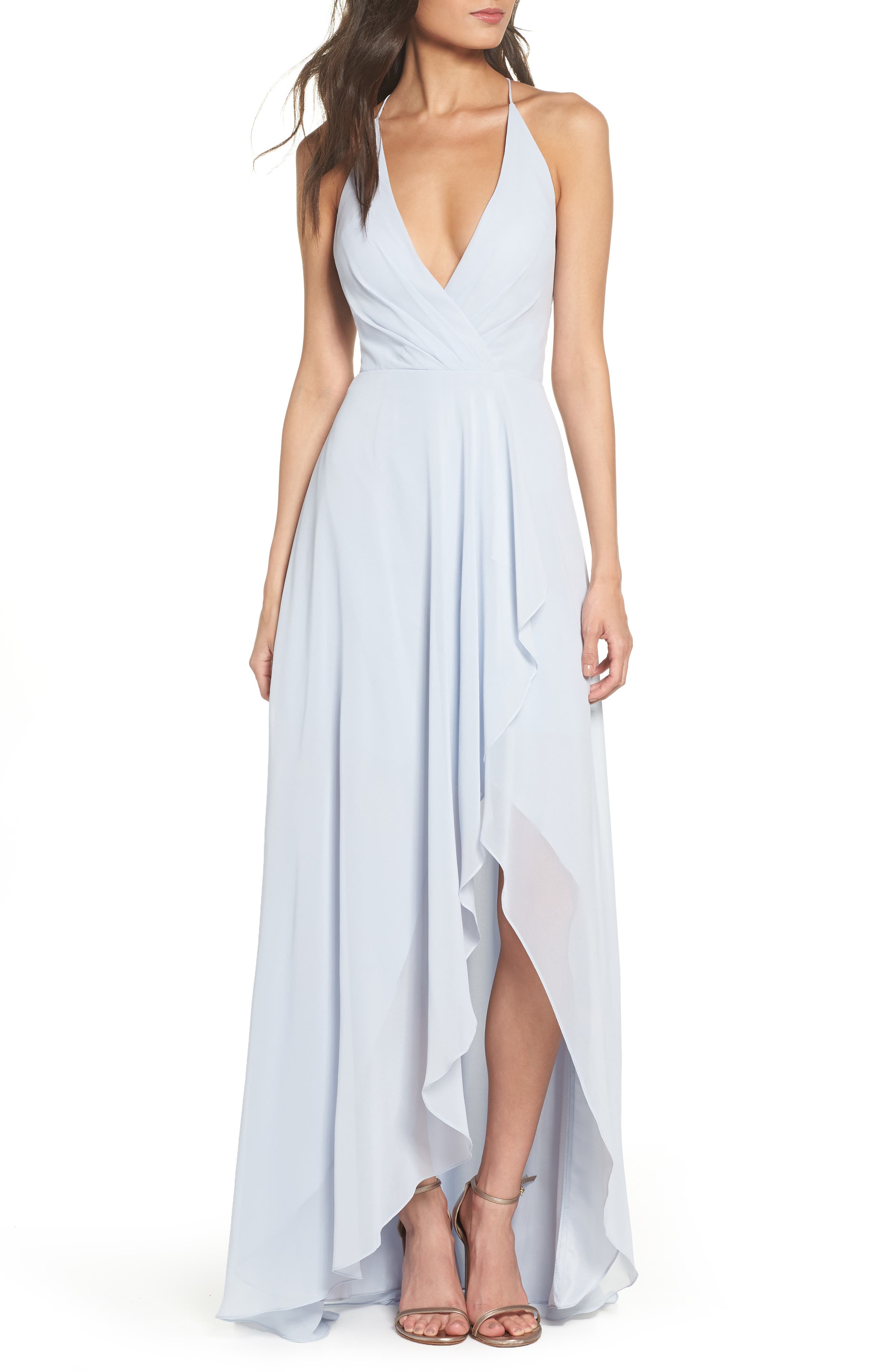 Jenny Yoo Farrah Ruffle Skirt Chiffon Gown, Blue