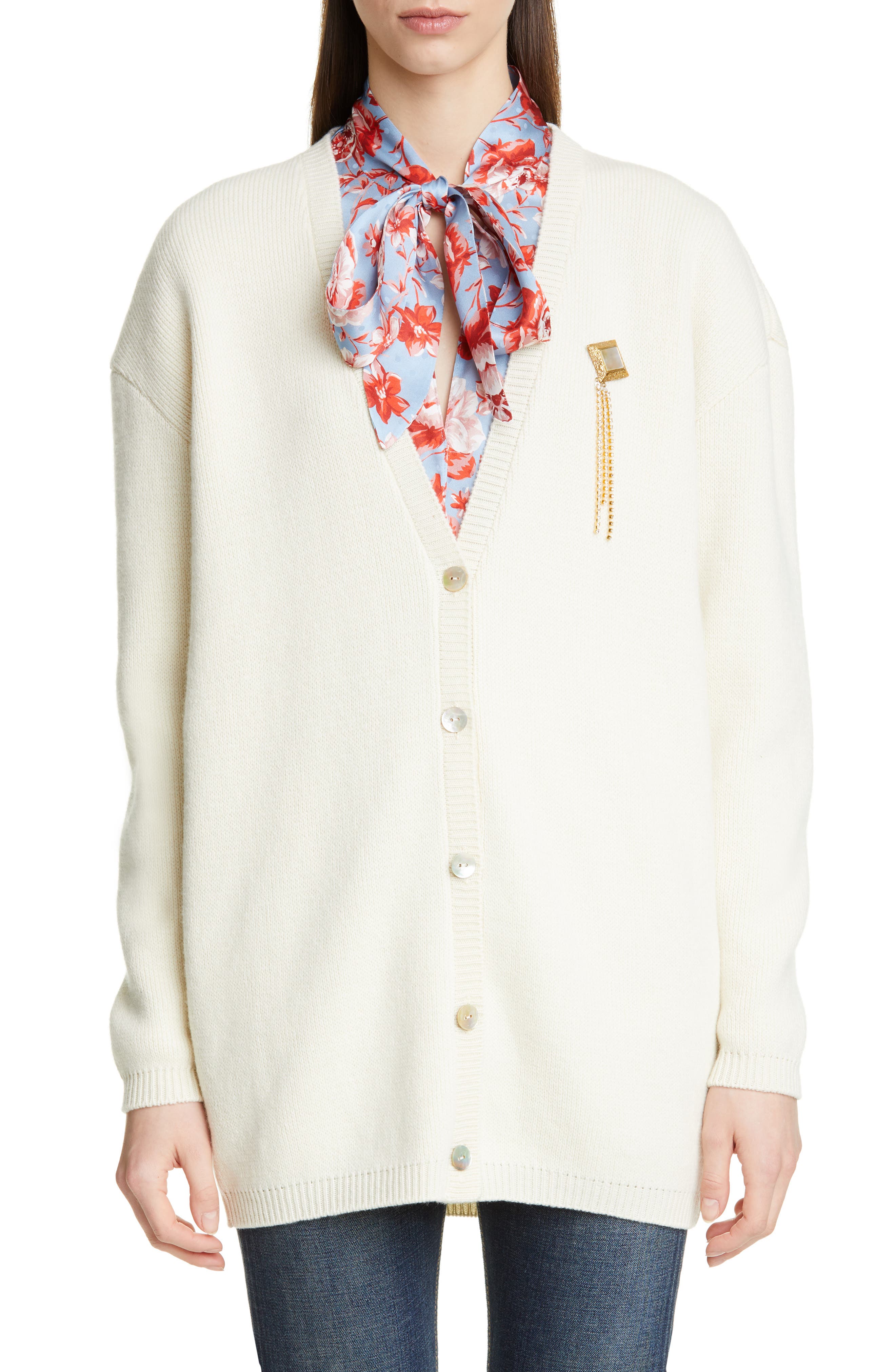 Magda Butrym Rochester Brooch Merino Wool & Cashmere Cardigan, 4 FR - Ivory