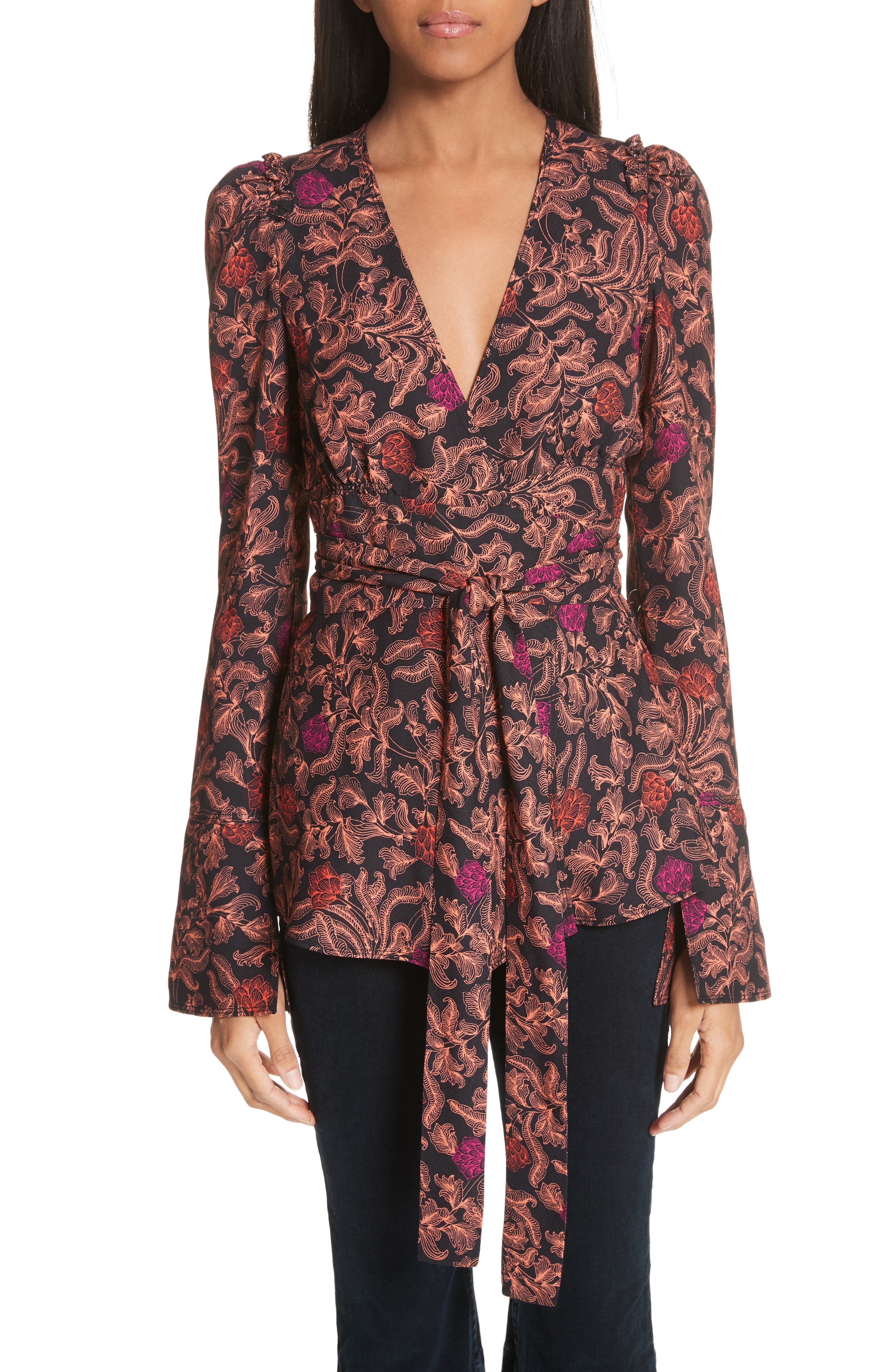 Proenza Schouler Floral Print Georgette Wrap Top