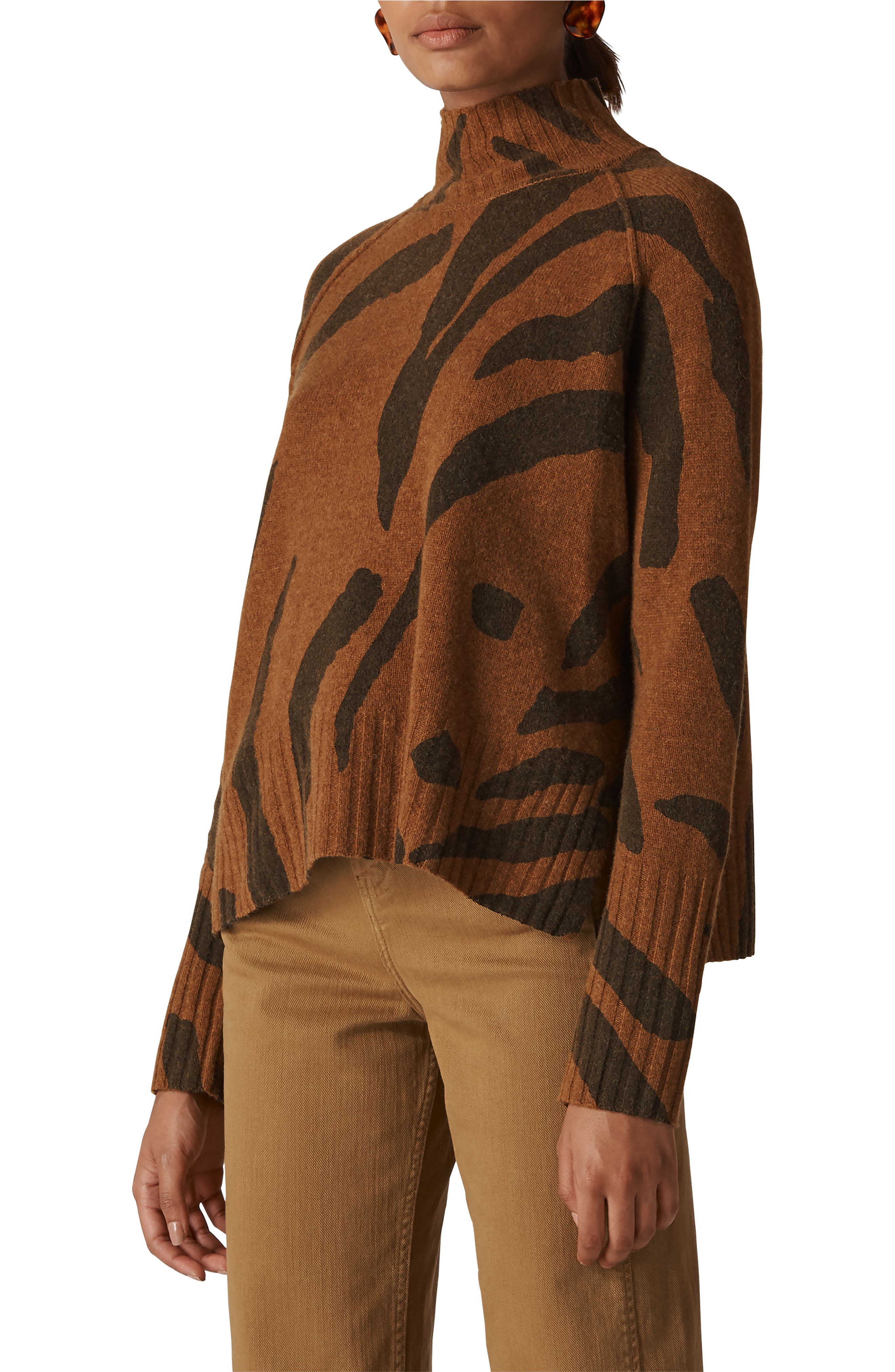 Whistles Animal Stripe Merino Wool Sweater