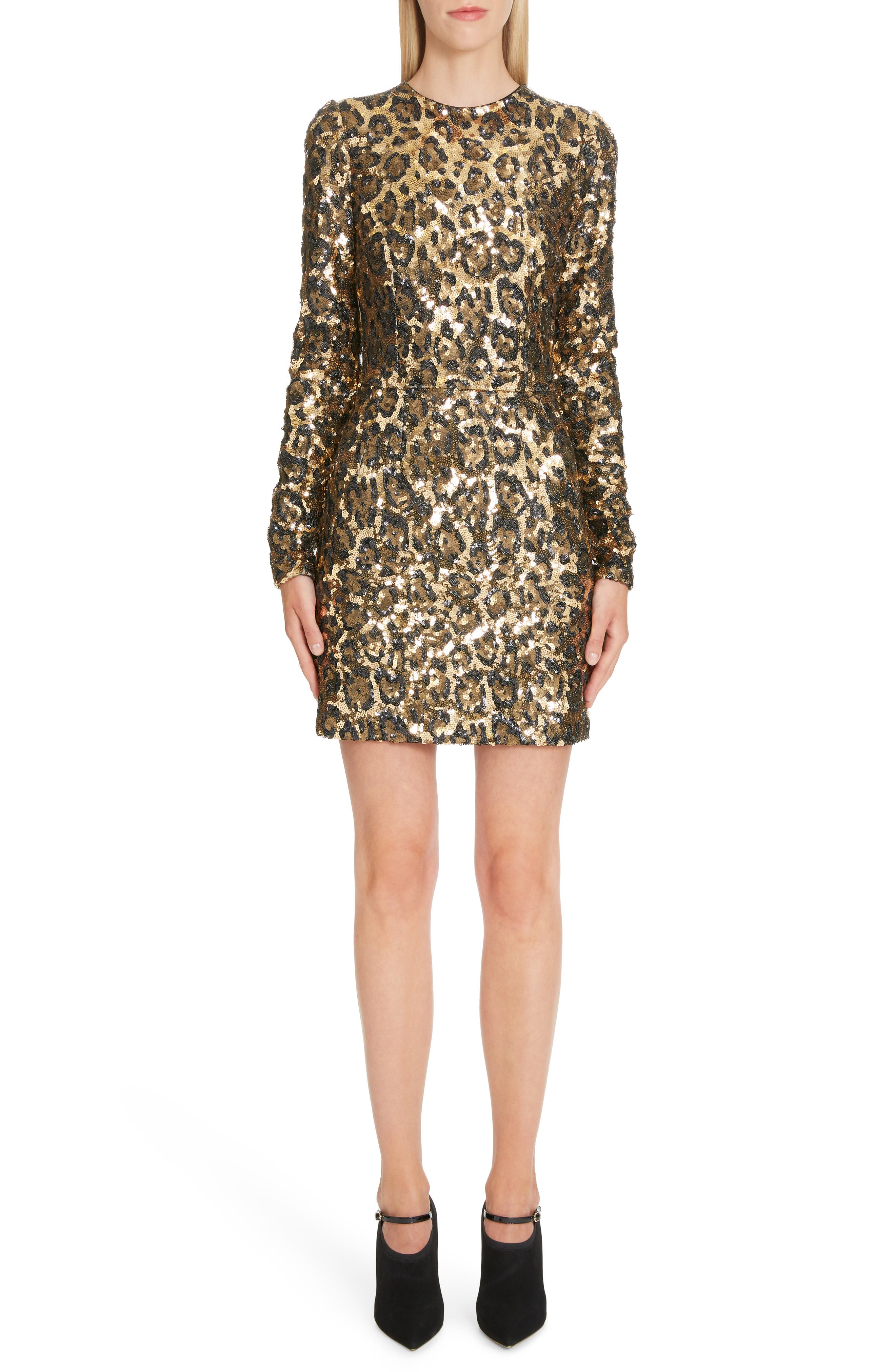 Dolce & gabbana Sequin Leopard Print Sheath Dress, US / 40 IT - Black