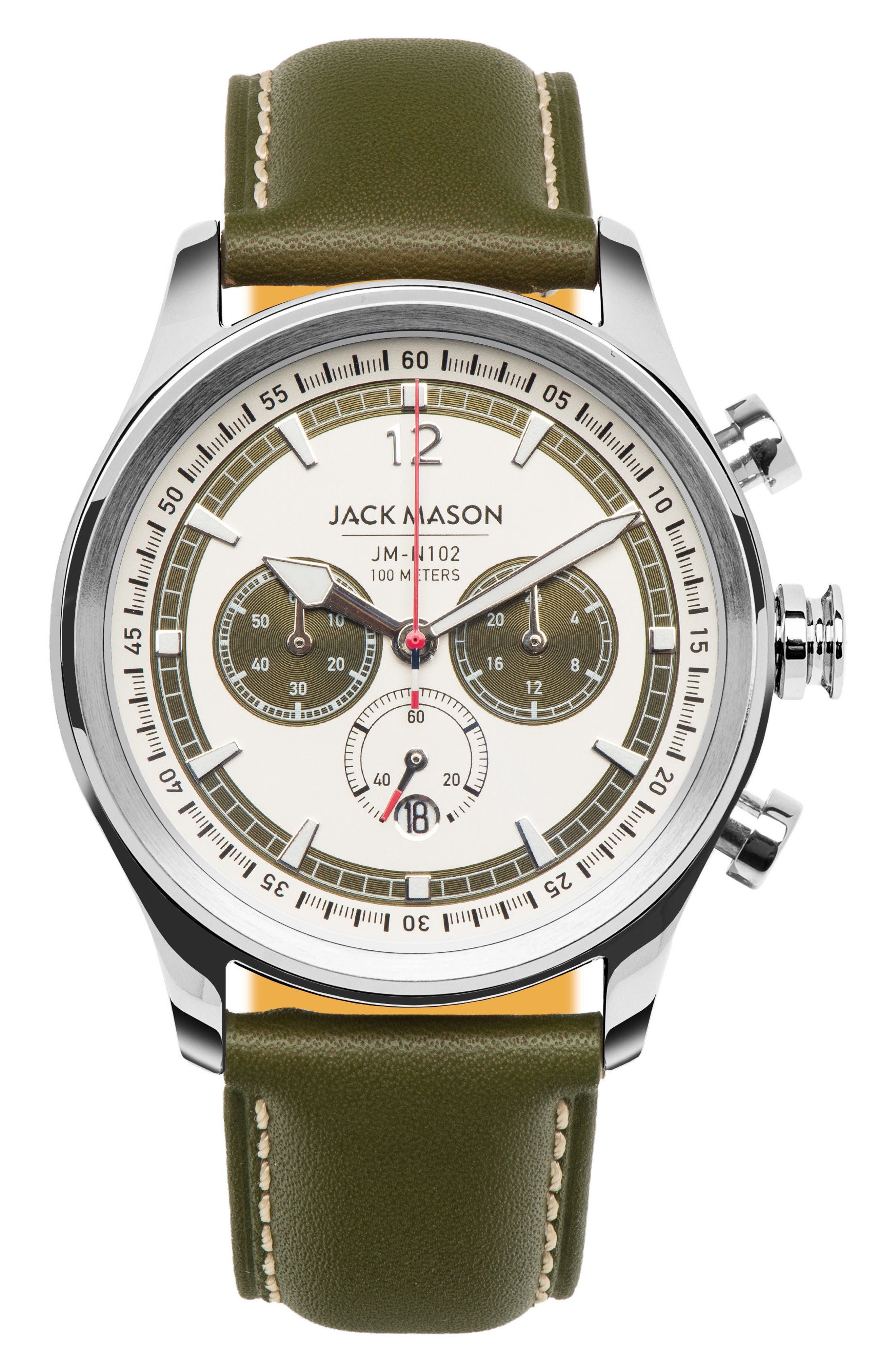 Jack Mason Nautical Chronograph Leather Strap Watch, 42mm Nordstrom