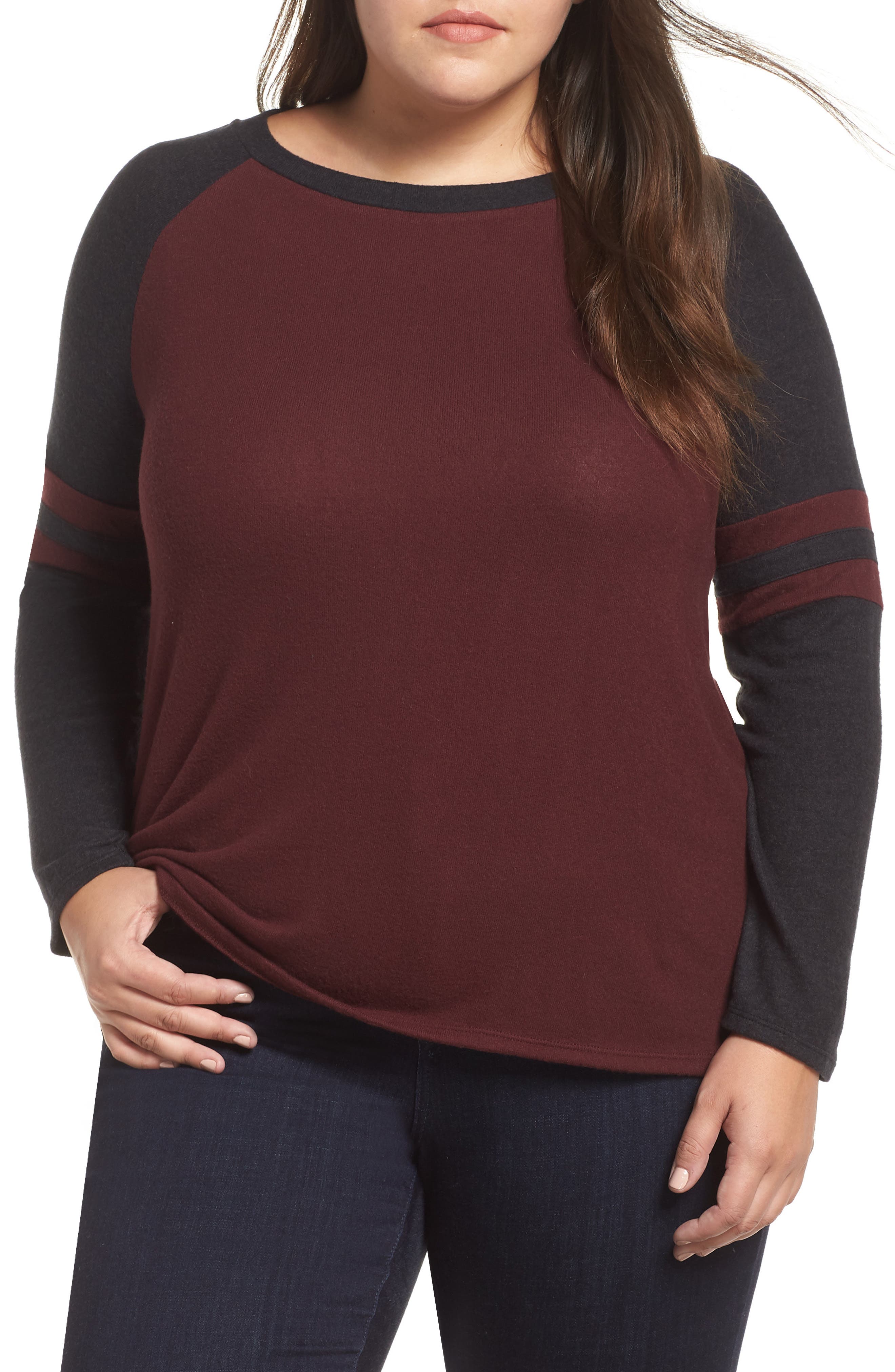 Plus Size Gibson Long Sleeve Varsity Tee, Red
