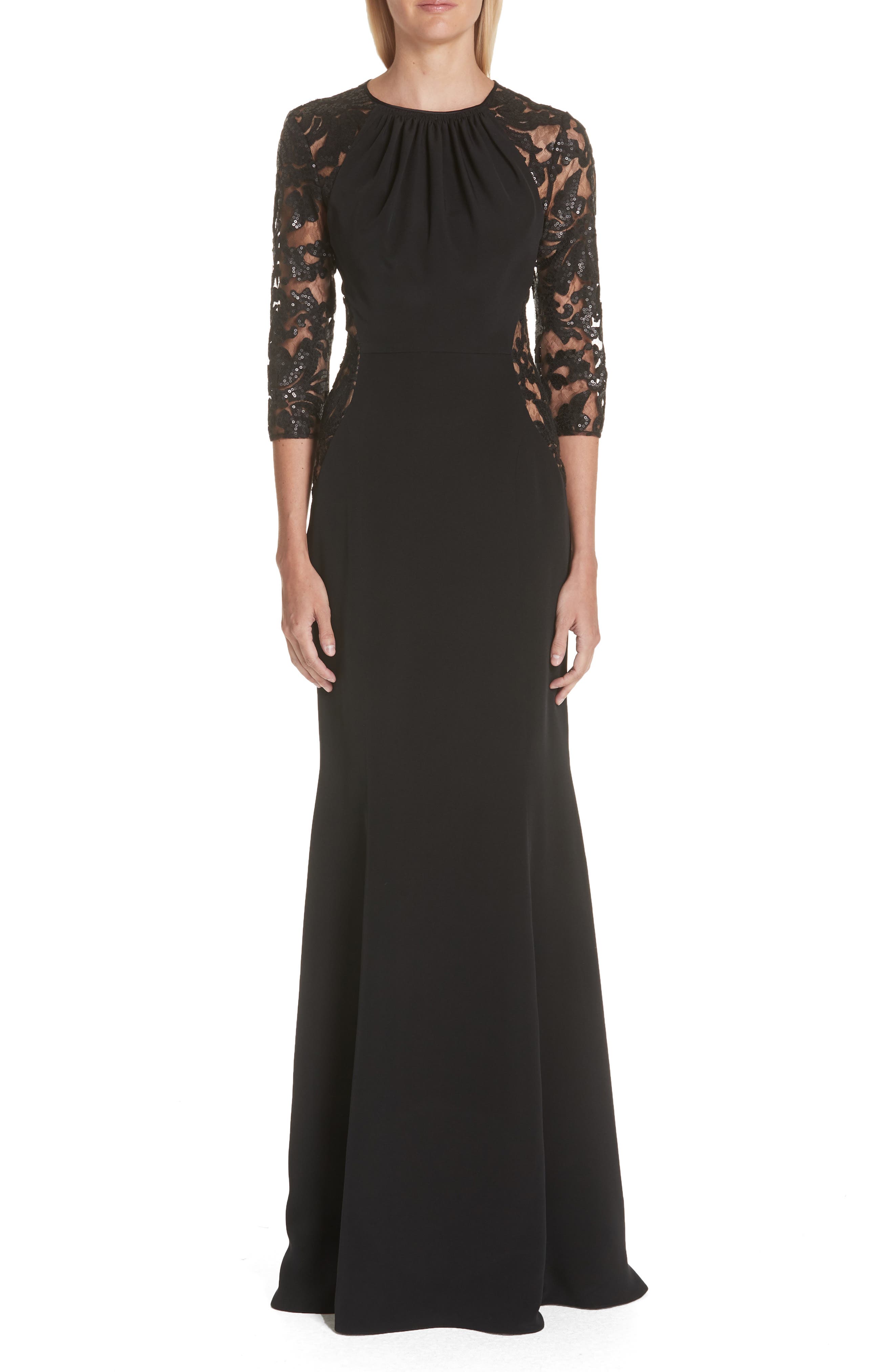 Verdin Crepe Silk Trumpet Gown, Black