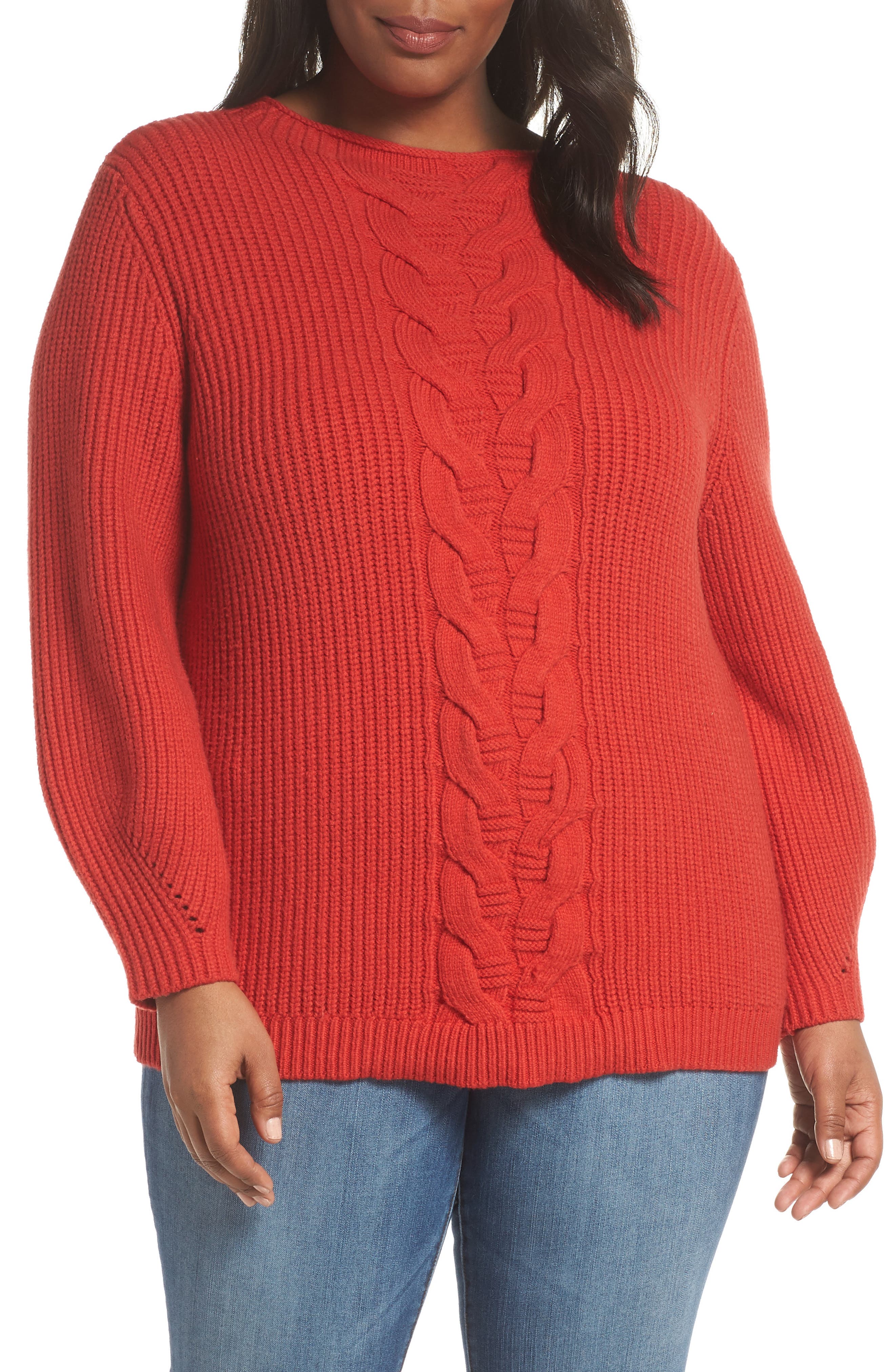 Plus Size Sejour Cable Knit Sweater, Red
