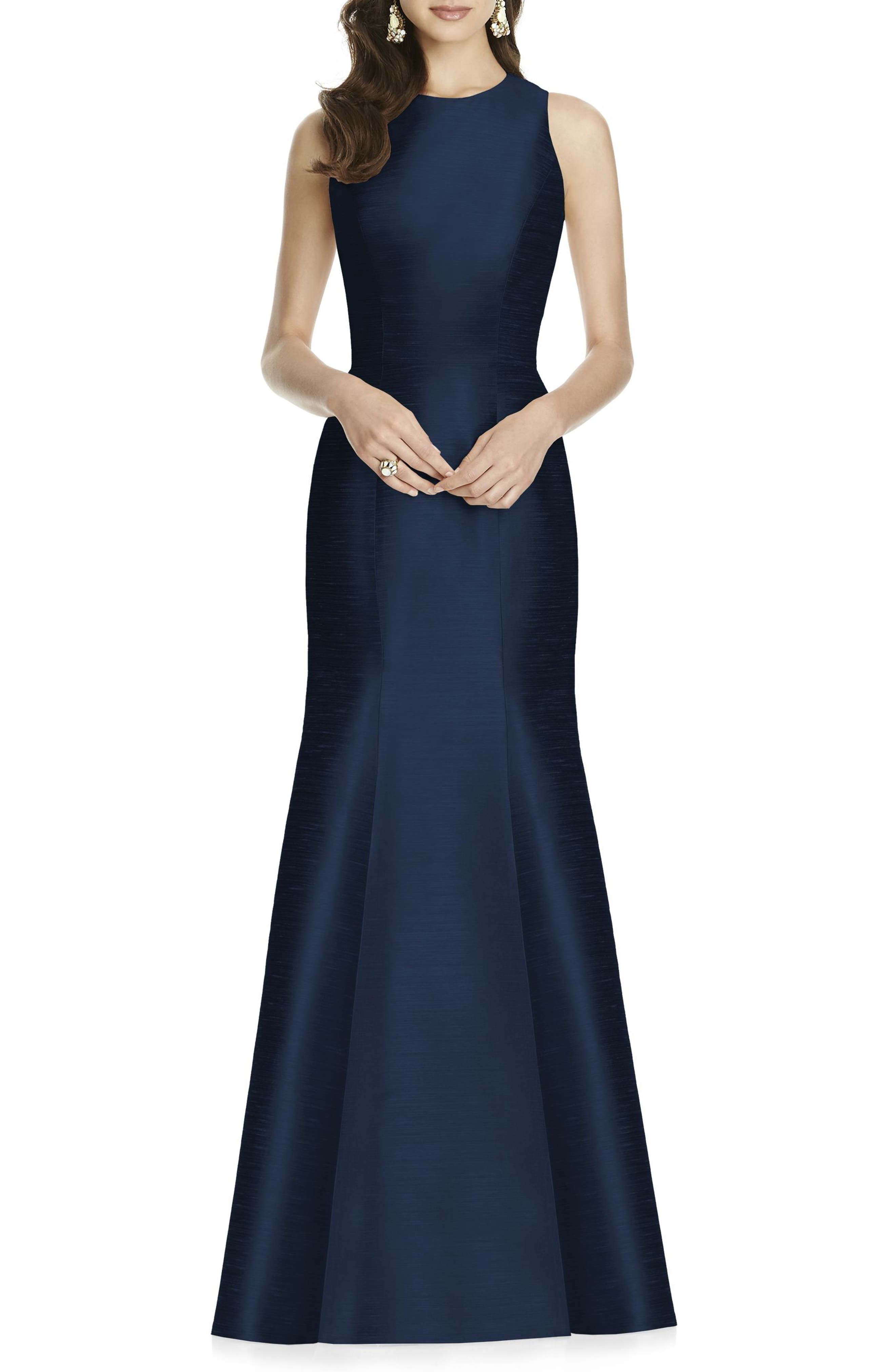 Alfred Sung Dupioni Trumpet Gown, Blue
