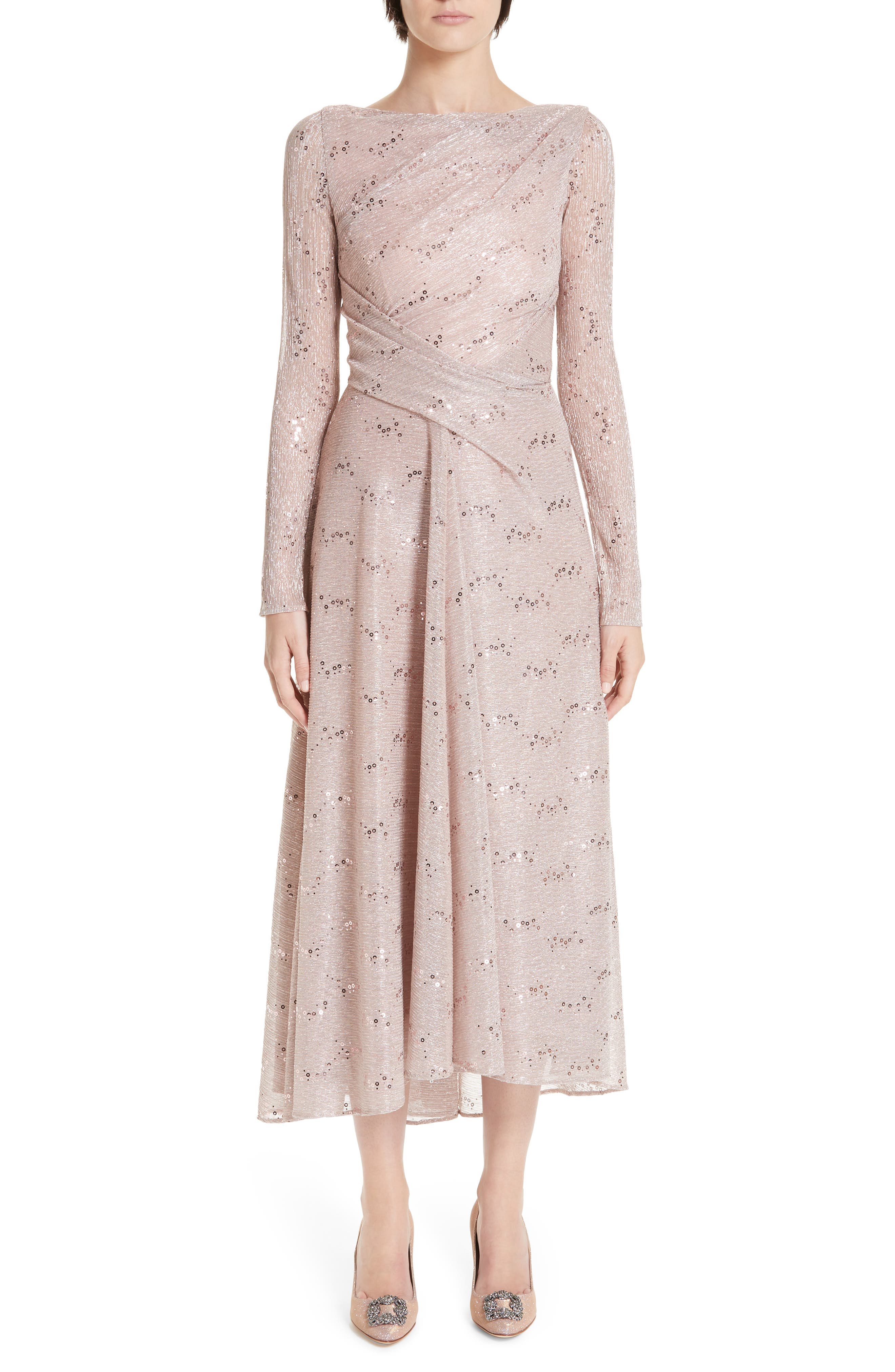 Talbot Runhof Sequin Metallic Voile Tea Length Dress