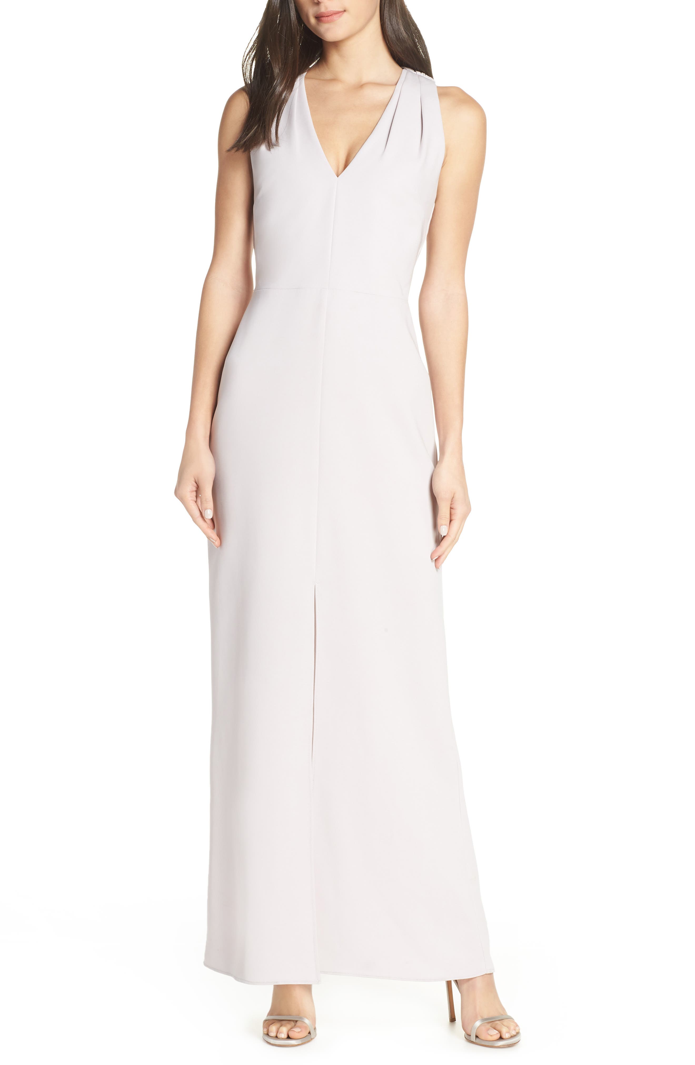 Harlyn Halter Neck Tie Back Evening Dress, Grey