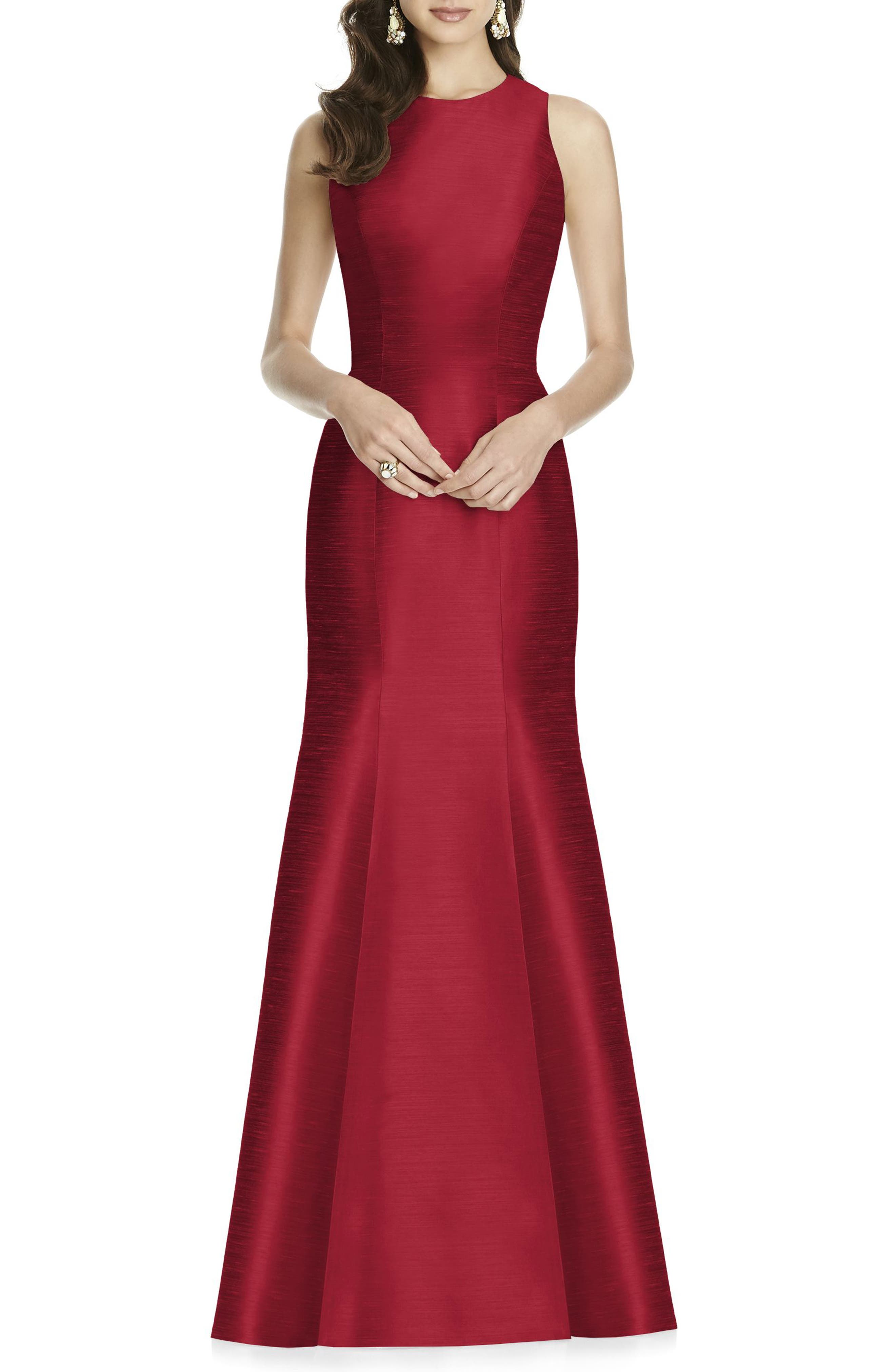 Alfred Sung Dupioni Trumpet Gown, Red