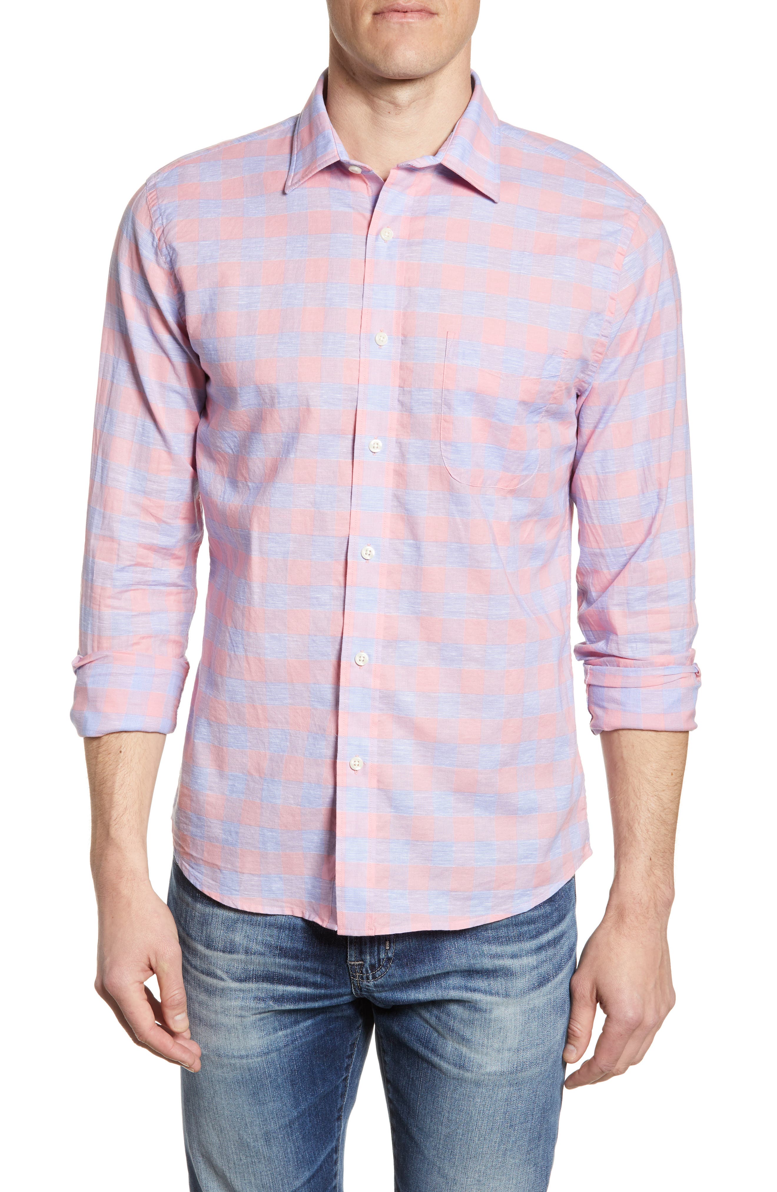 Faherty Summer Blend Regular Fit Buffalo Check Sport Shirt, Pink