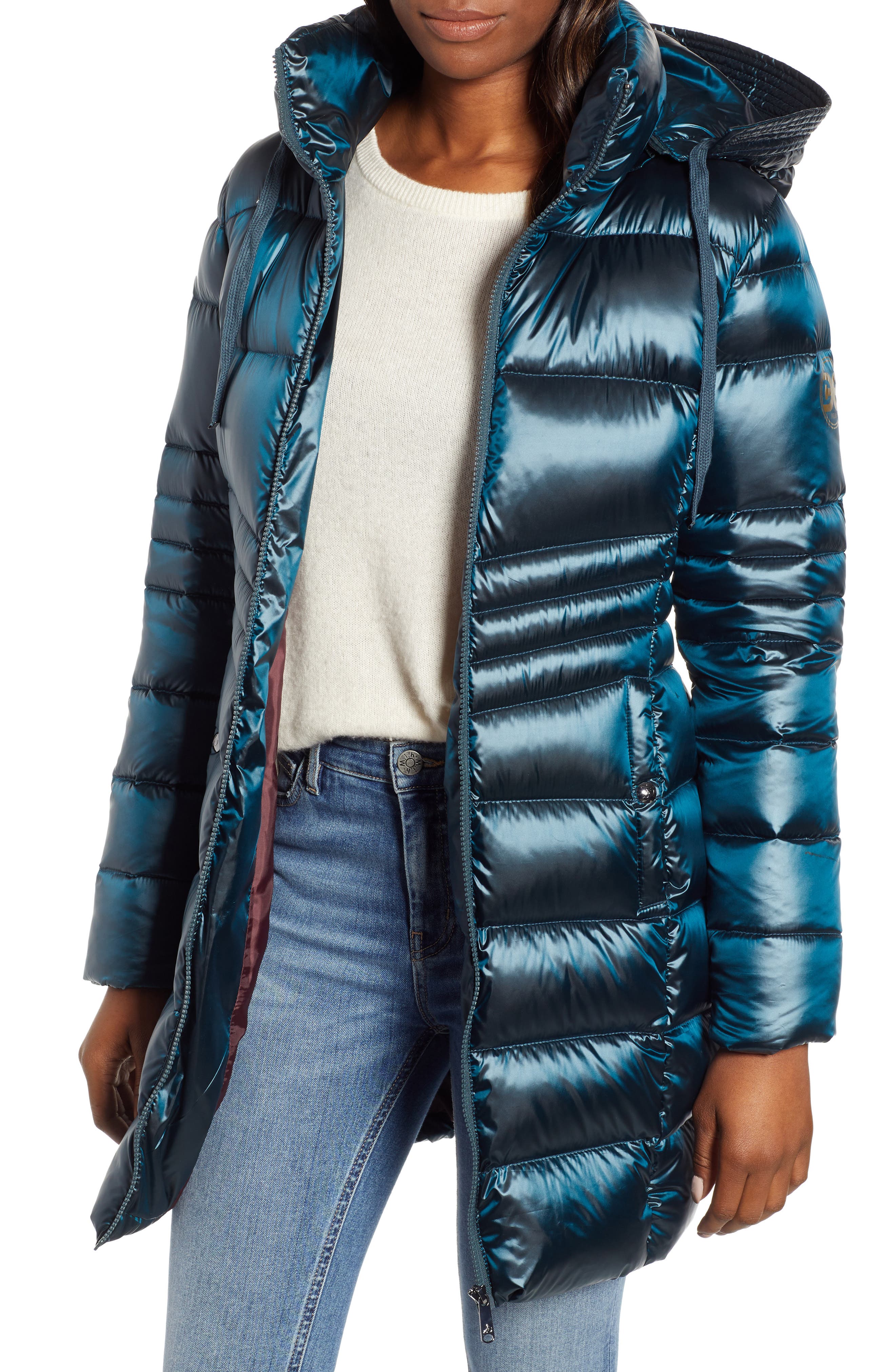 Sam Edelman Hooded Down Coat, Blue/green