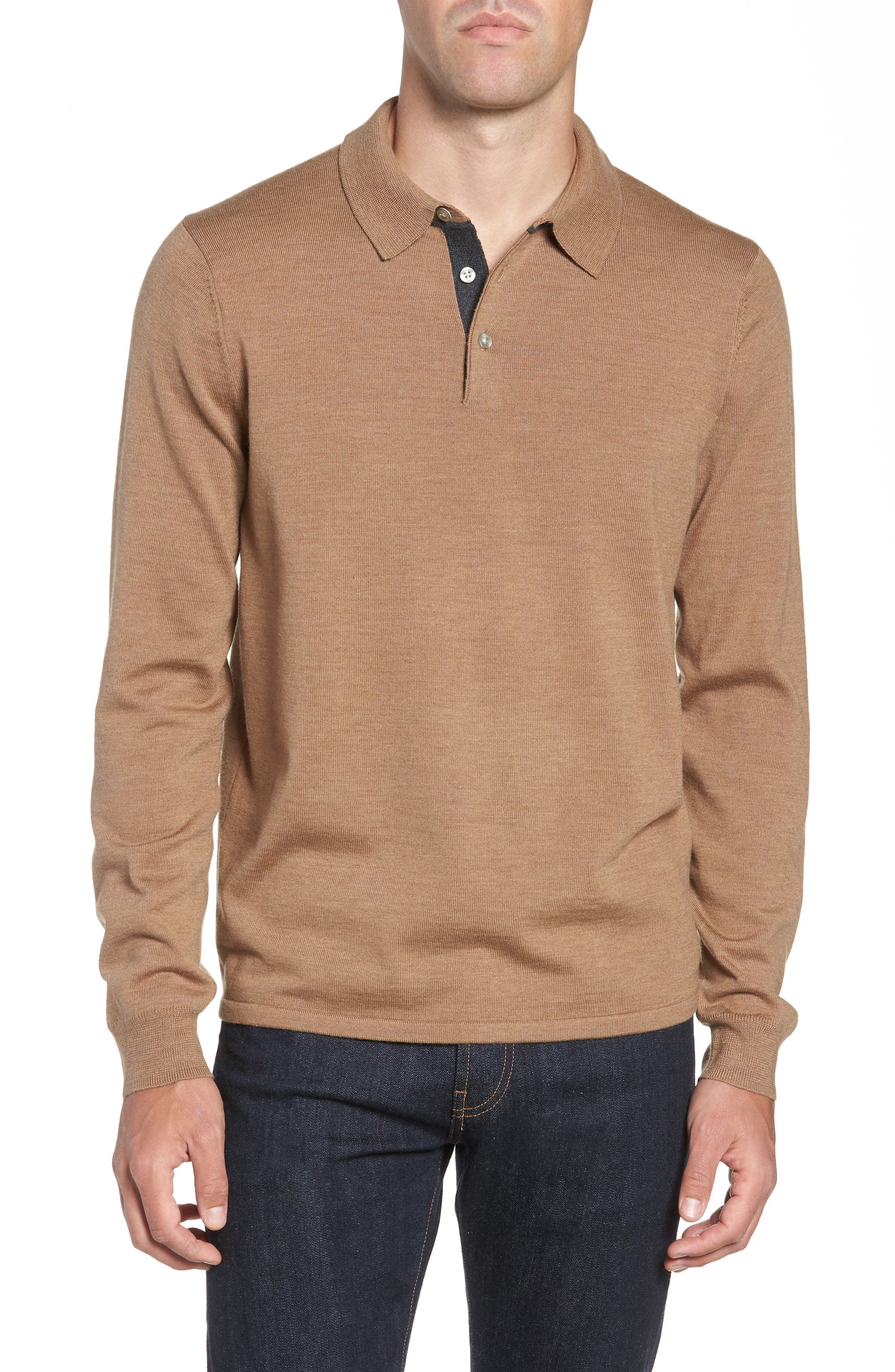 Nordstrom Shop Merino Wool Polo Sweater, Brown