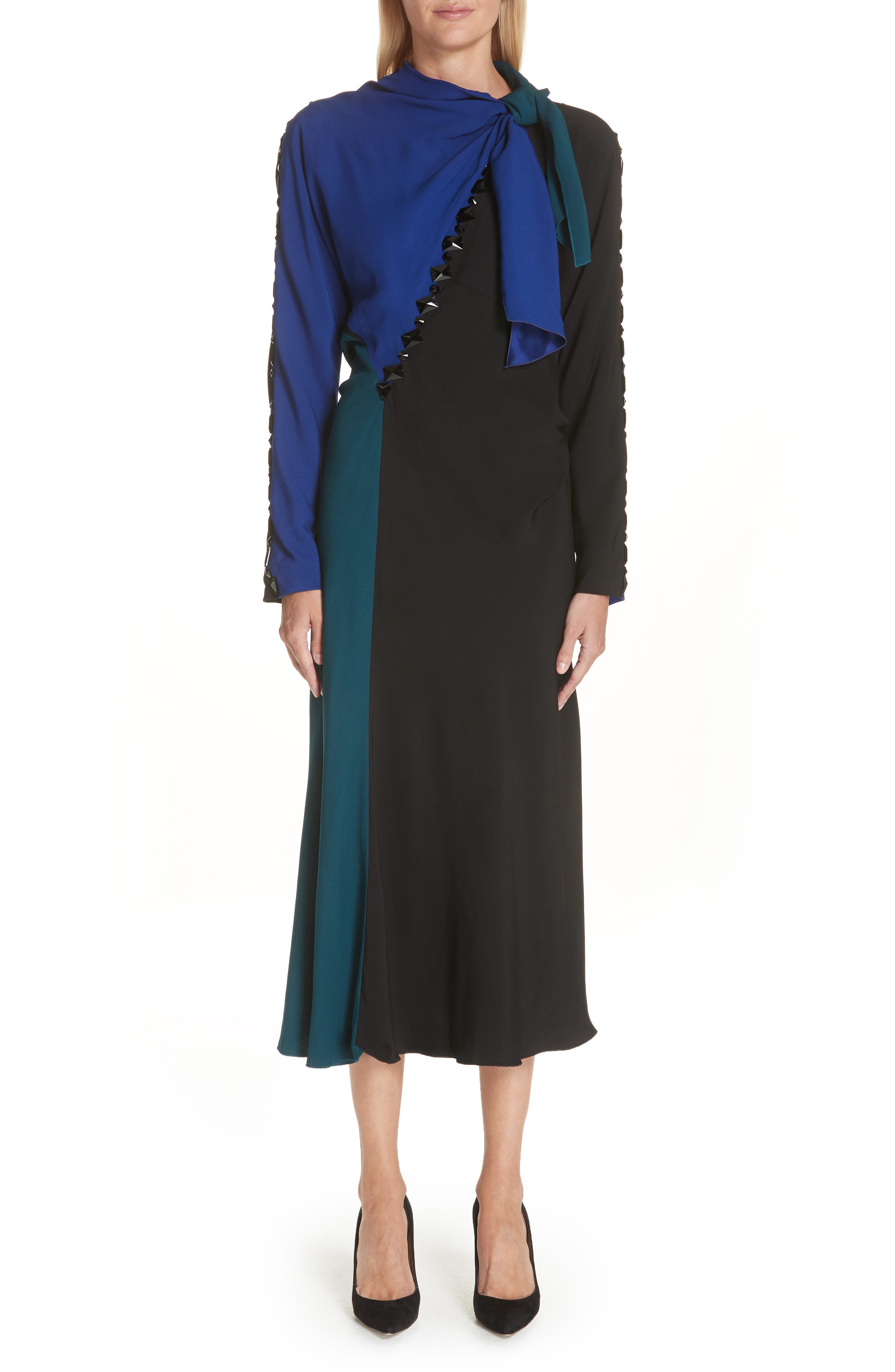 Marc Jacobs Tie Neck Colorblock Dress, Black