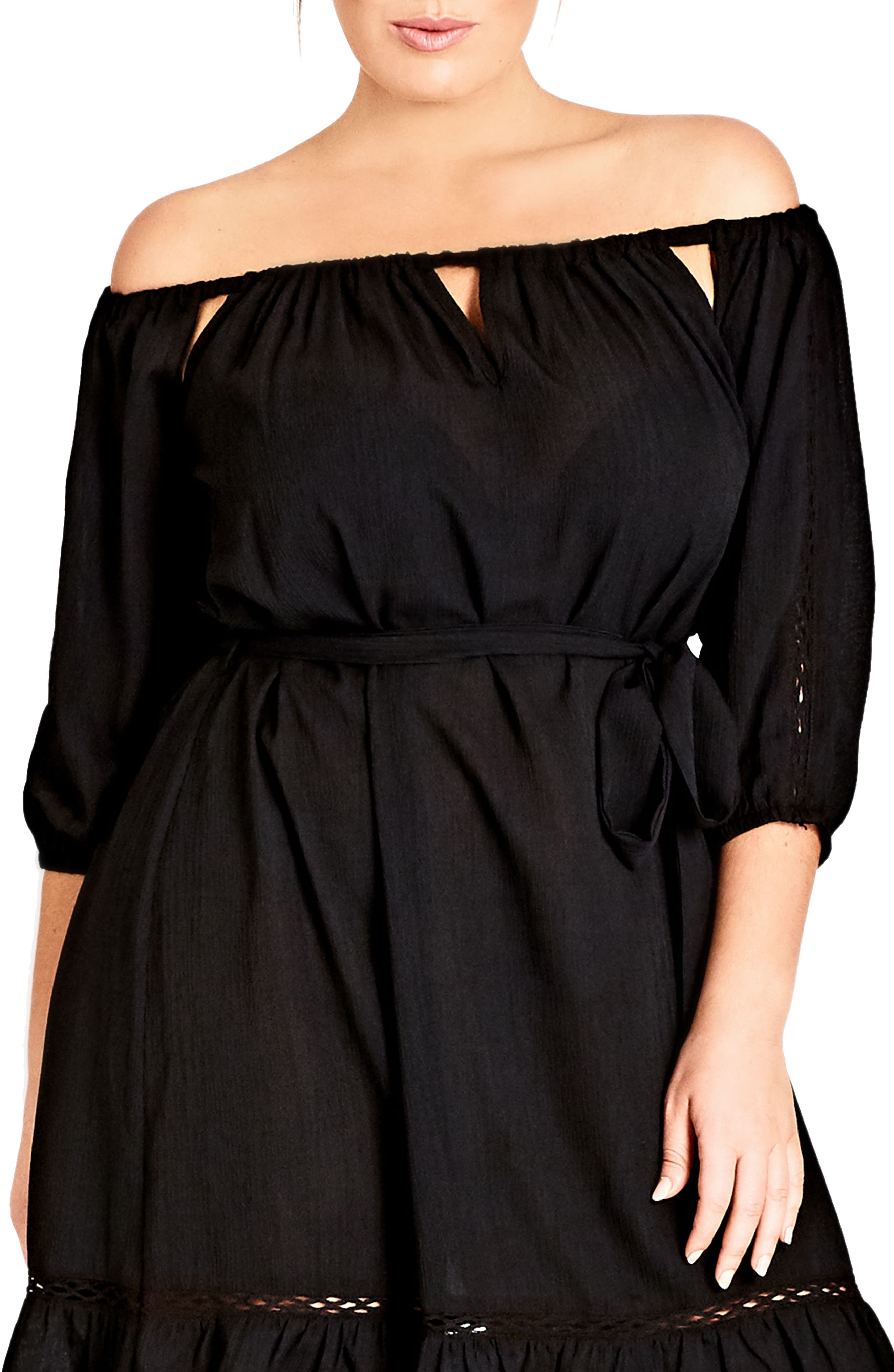 Plus Size City Chic Darling Diva Off The Shoulder Dress, Black