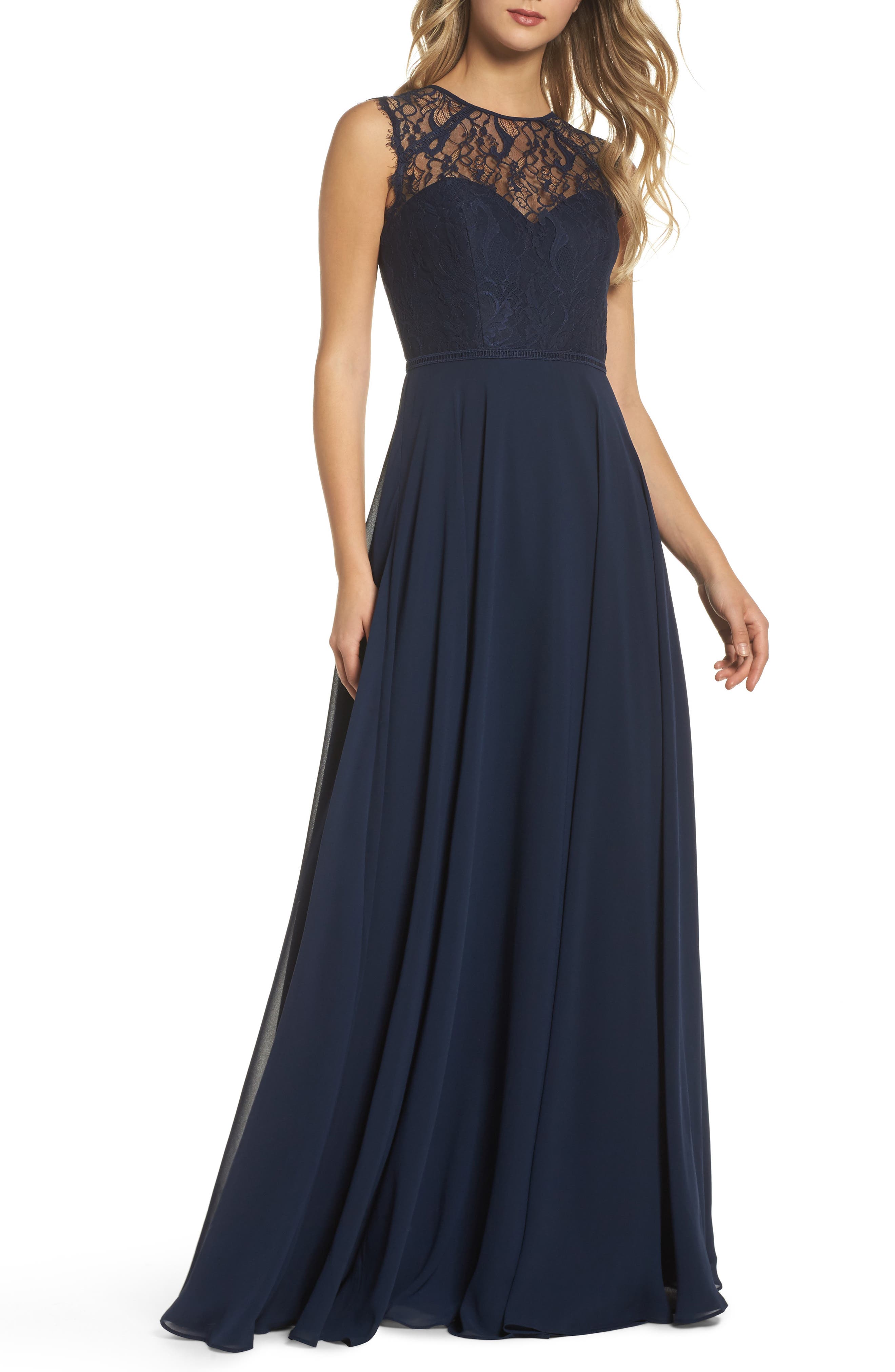 Hayley Paige Occasions Lace & Chiffon Gown