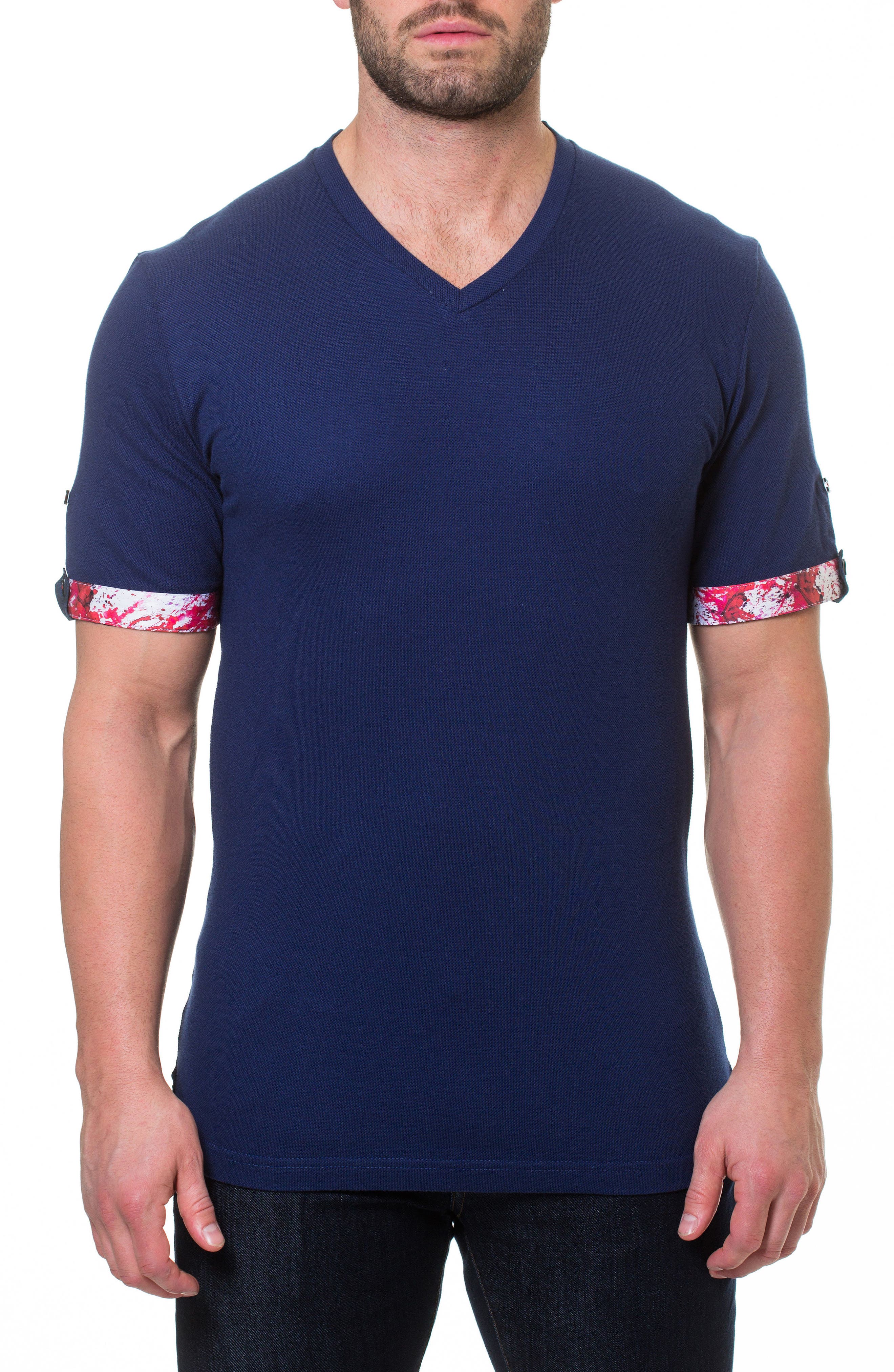Maceoo Short Sleeve V-Neck Pique T-Shirt, (m) - Blue